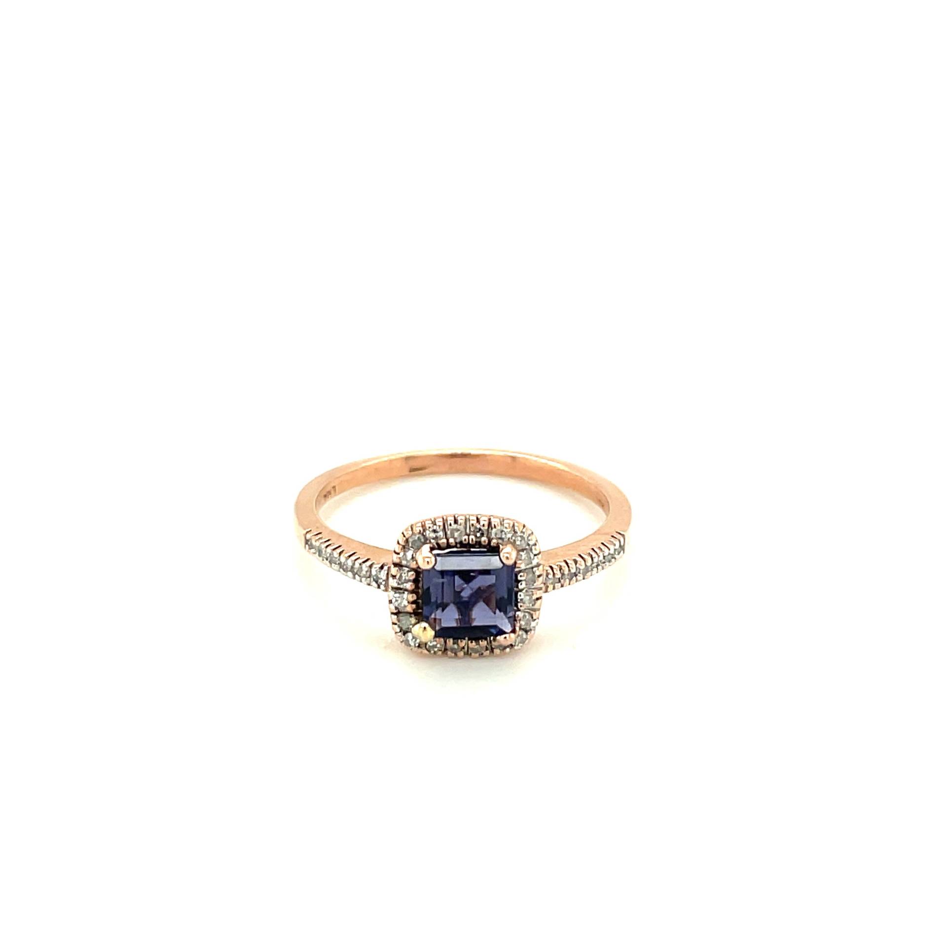 10K Rose Gold Prinzessin Geschnitten Amethyst Und Diamant-Ring von Crawfordsjewel