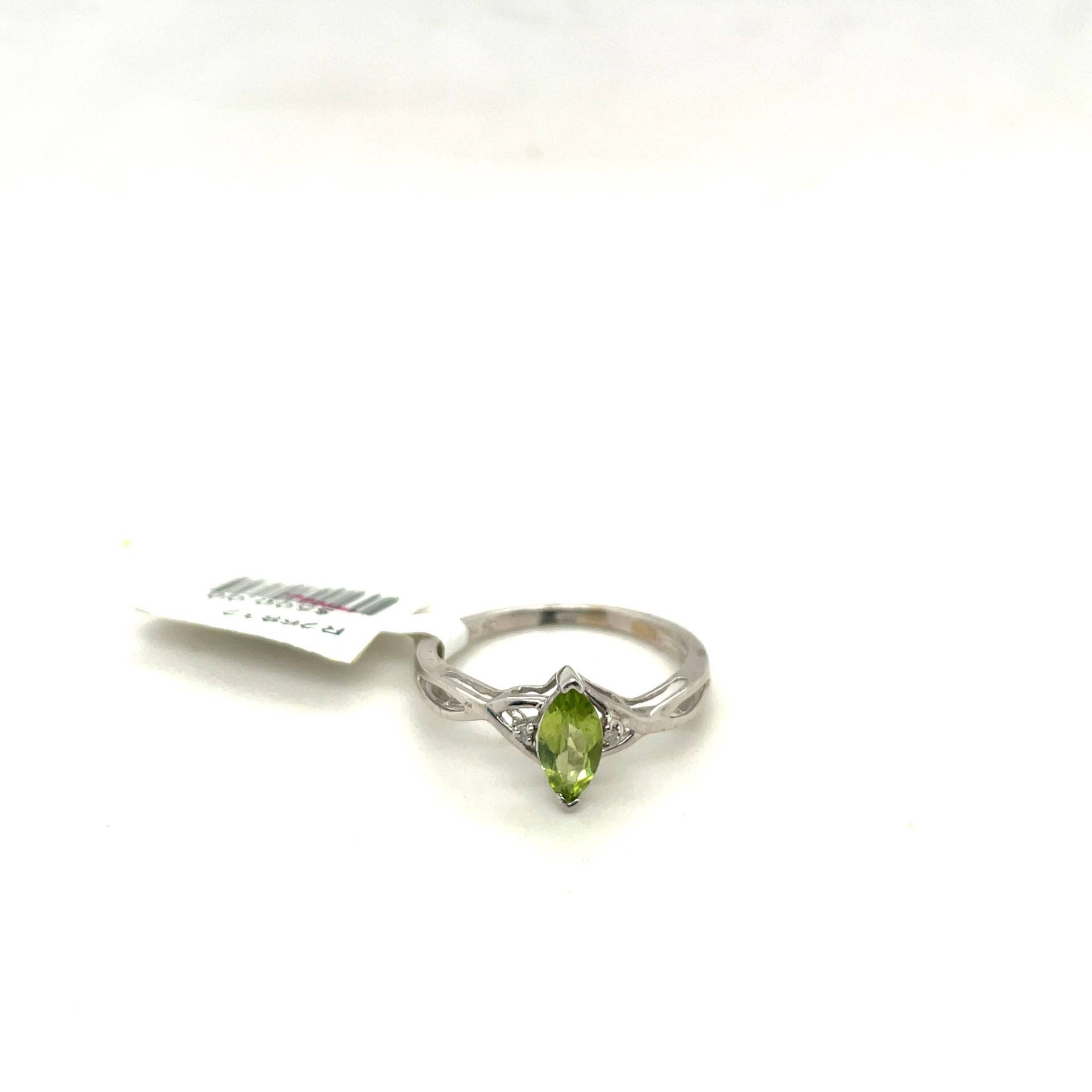 10K Weißgold .68Ct Diamant & Marquise Cut Peridot Drei Stein Ring von Crawfordsjewel