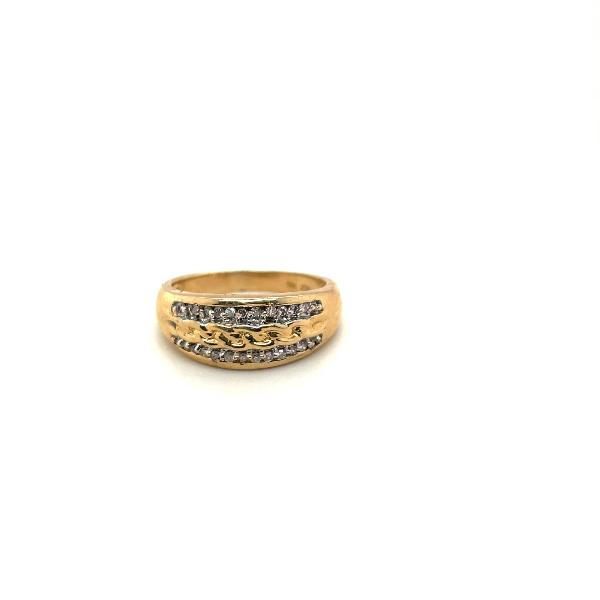 14K Gelbgold .20Ct Diamant Zweireihig Geflochtenes Design Stapelring von Crawfordsjewel