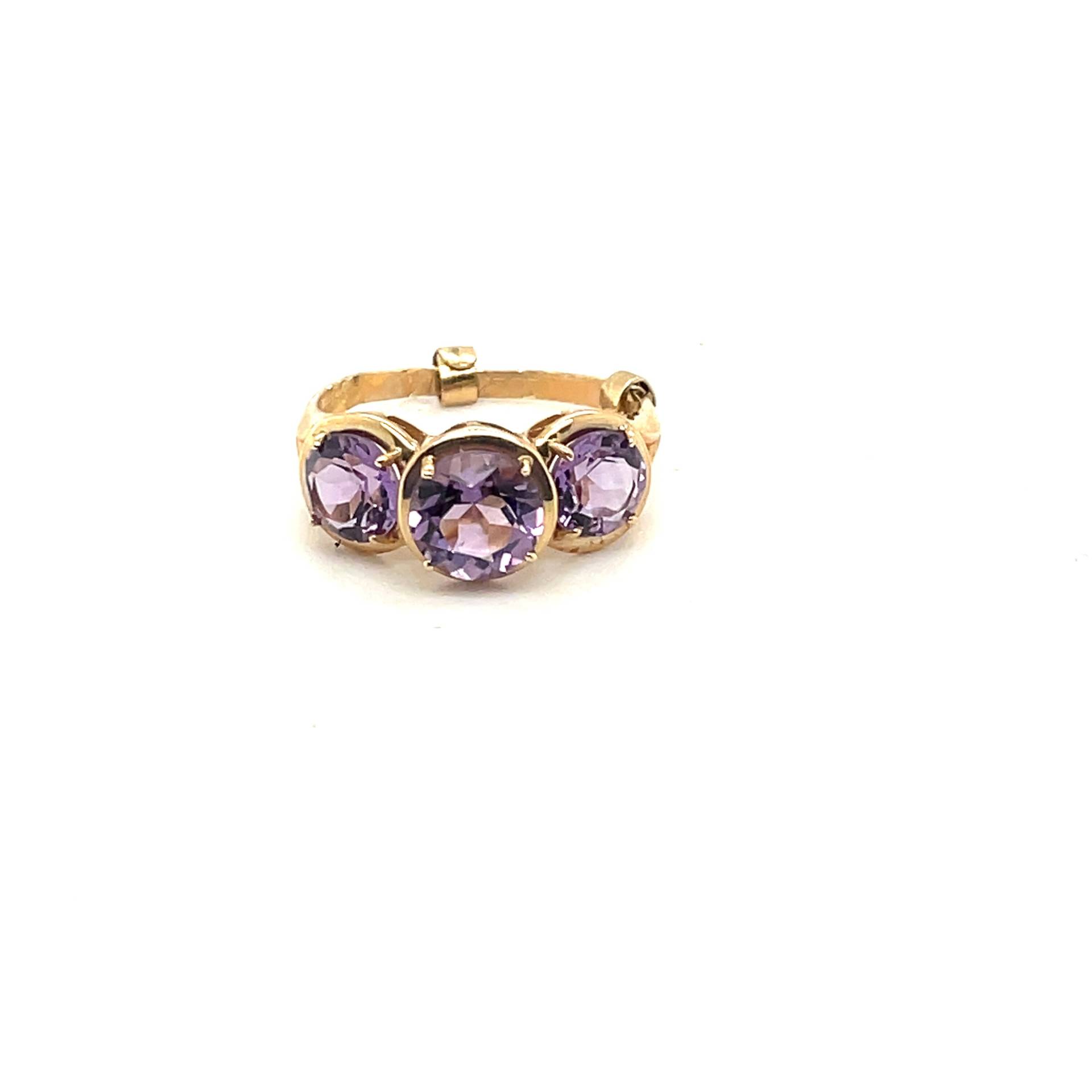 14K Gelbgold Amethyst Drei Stein Ring von Crawfordsjewel