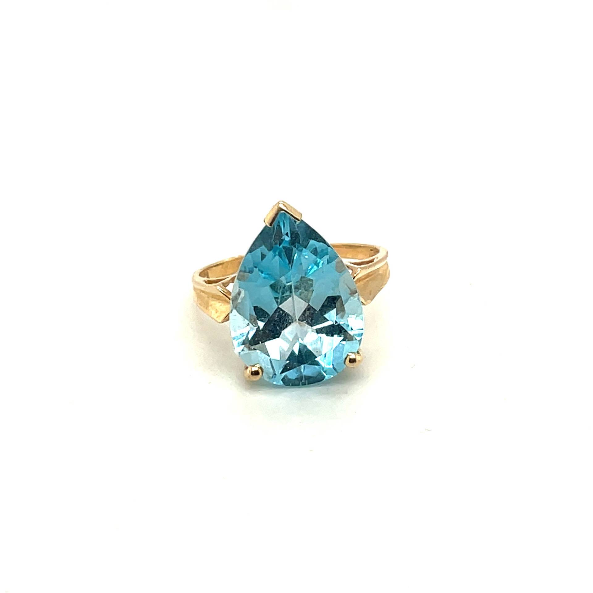 14K Gelbgold Birnenschliff Blautopas Ring von Crawfordsjewel