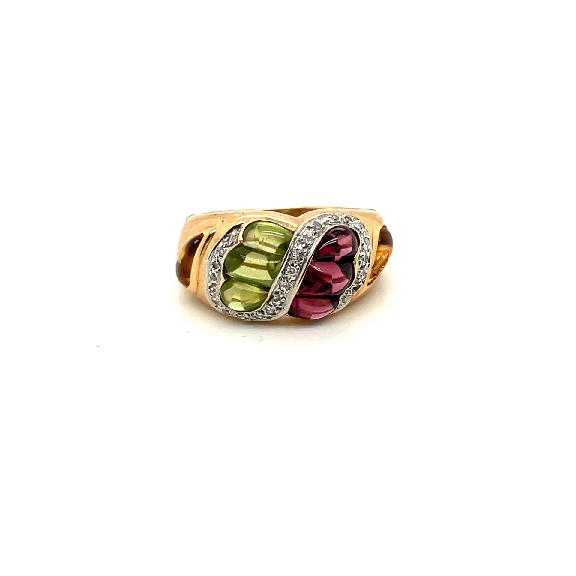 14K Gelbgold Cabochon Citrin, Peridot & Turmalin Ring Apex13468 von Crawfordsjewel