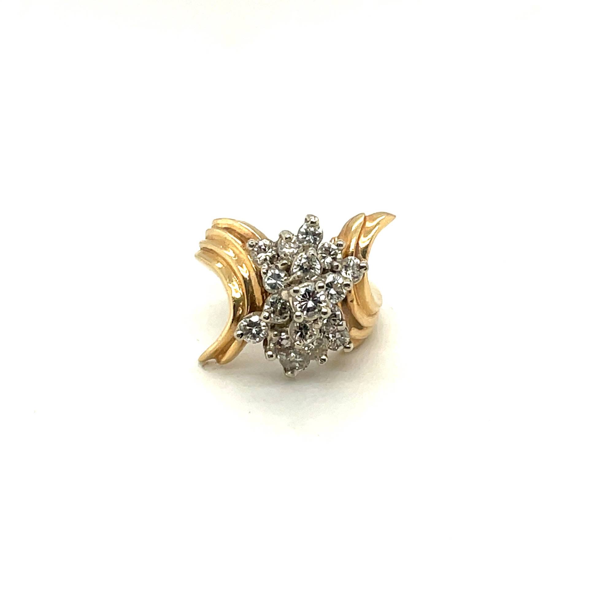 14K Gelbgold Diamant Cluster Wellenring von Crawfordsjewel