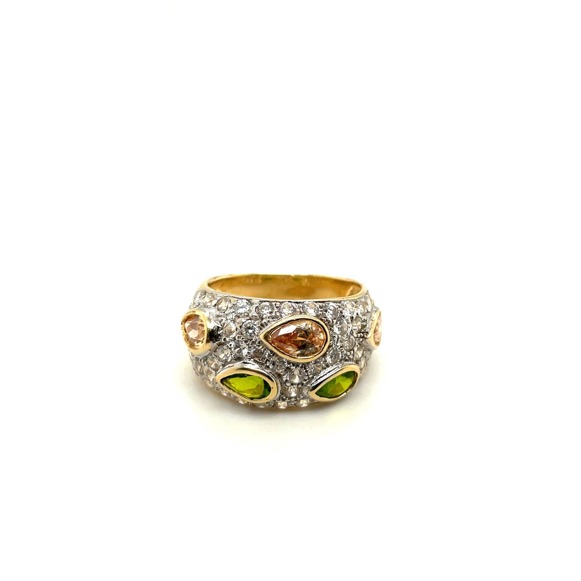 14K Gelbgold Diamant Und Birnenschliff Peridot Citrin Lünette Ring von Crawfordsjewel