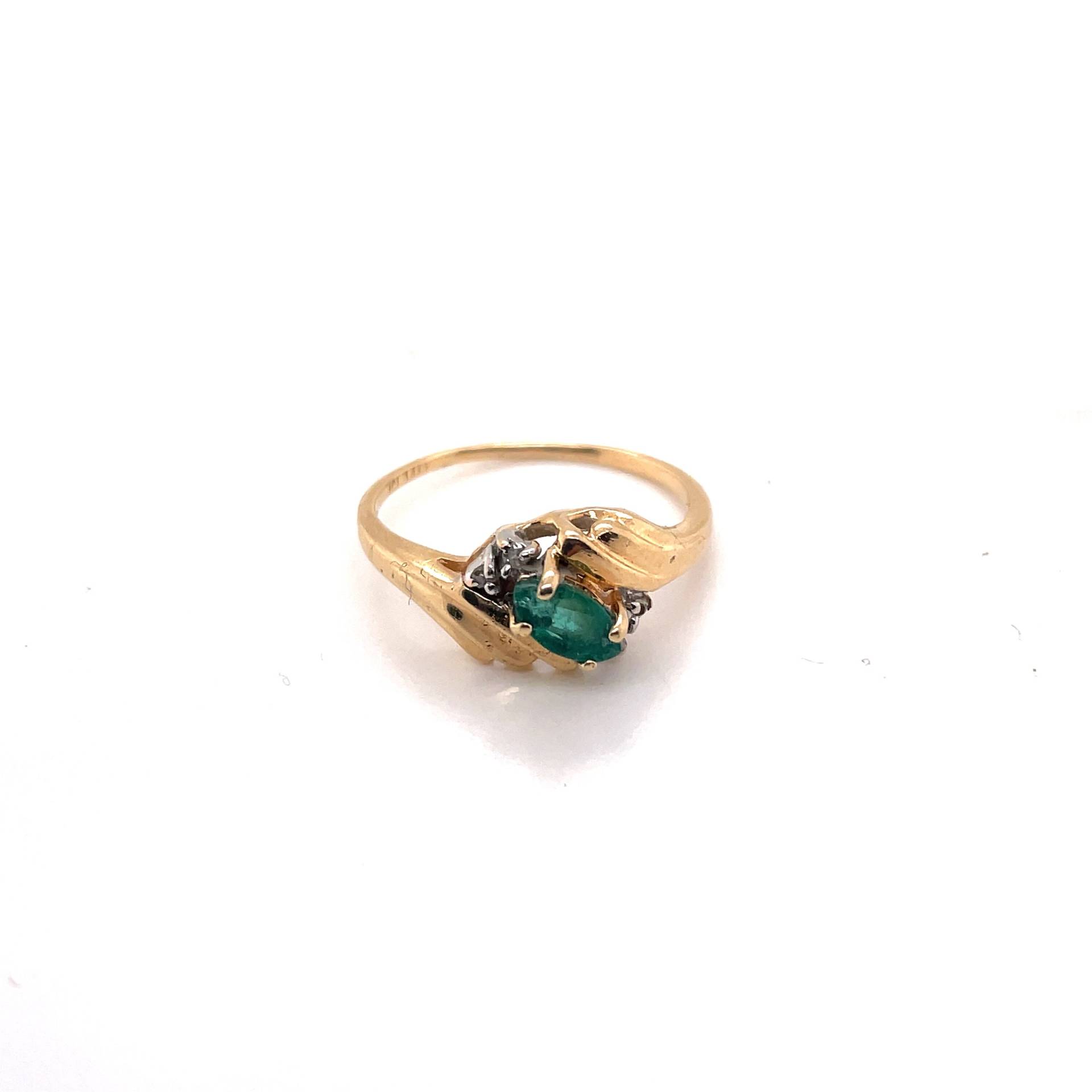 14K Gelbgold Diamant Und Ovalschliff Smaragd Ring von Crawfordsjewel