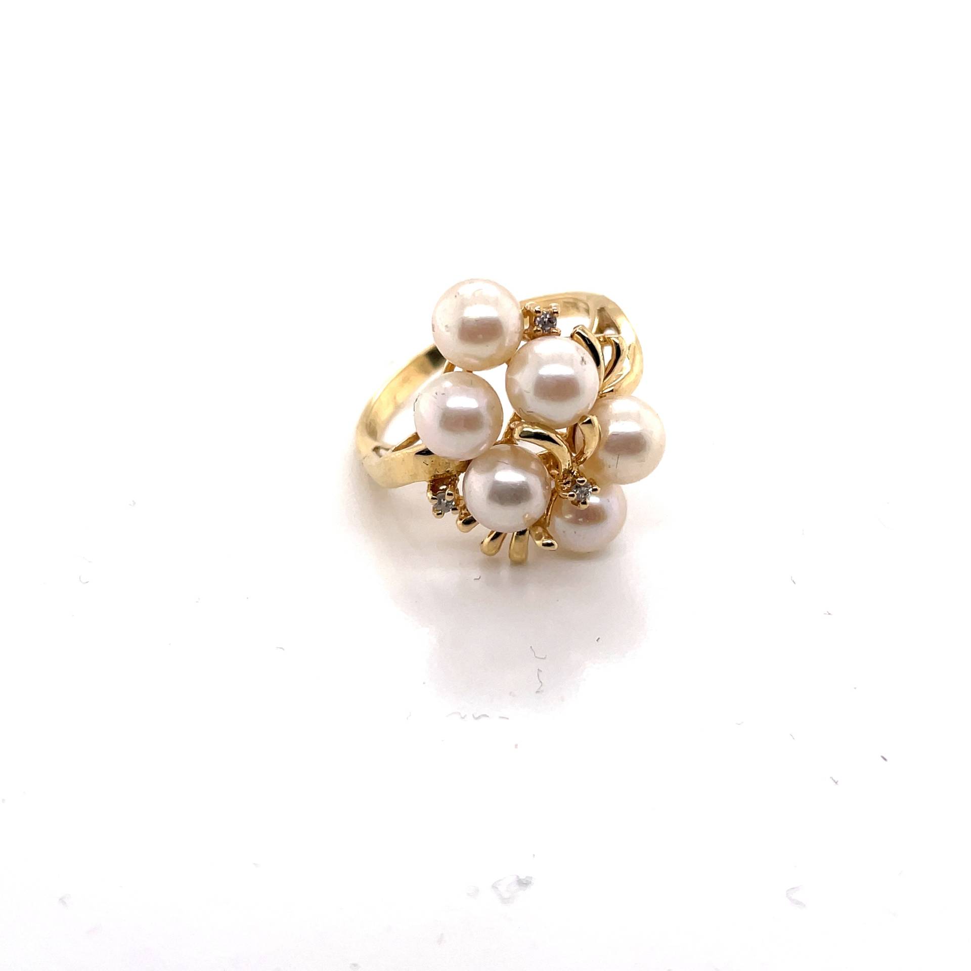 14K Gelbgold Diamant Und Perlen Statement Ring von Crawfordsjewel