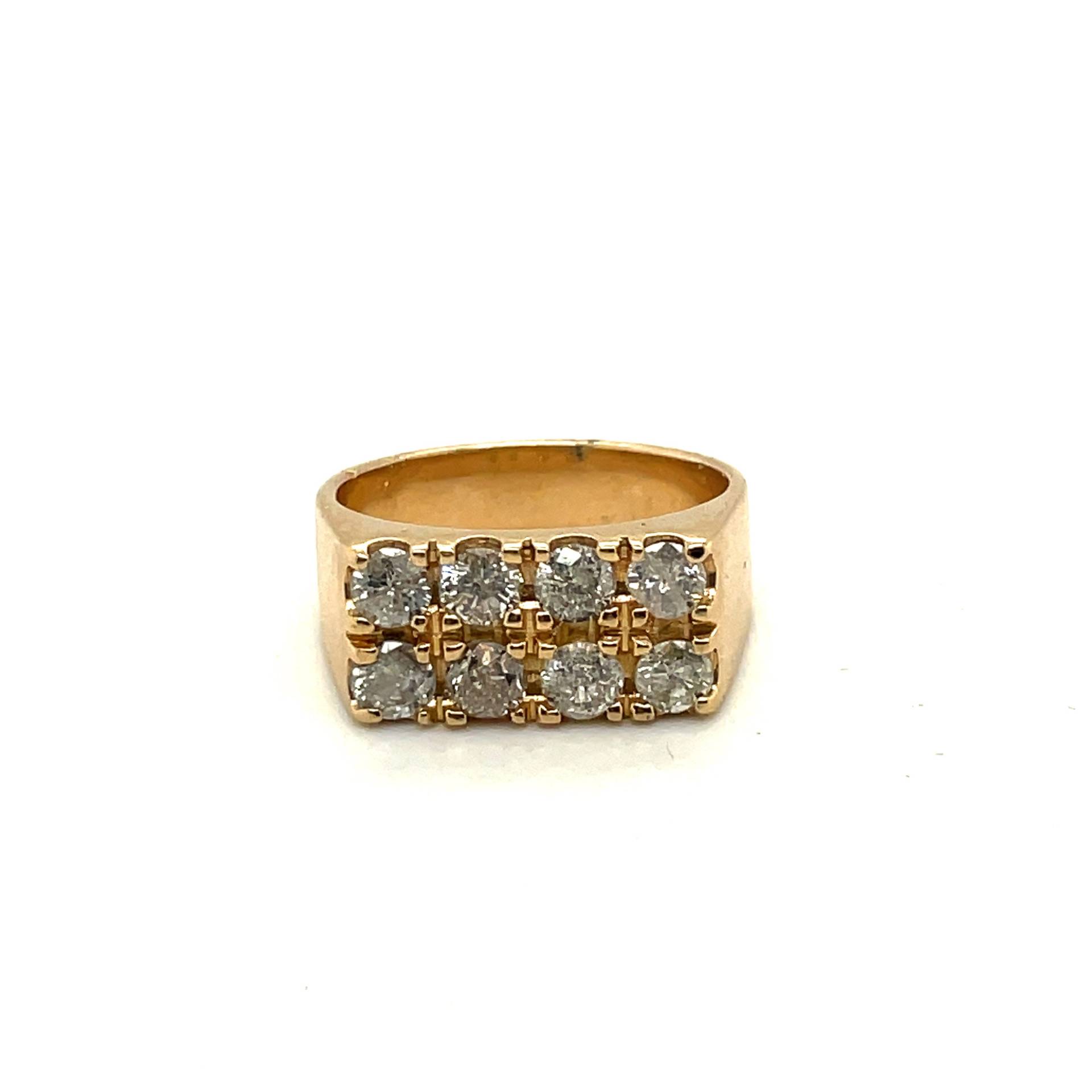 14K Gelbgold Diamant Zweireihigen Viereck 8 Stein Unisex Ring von Crawfordsjewel