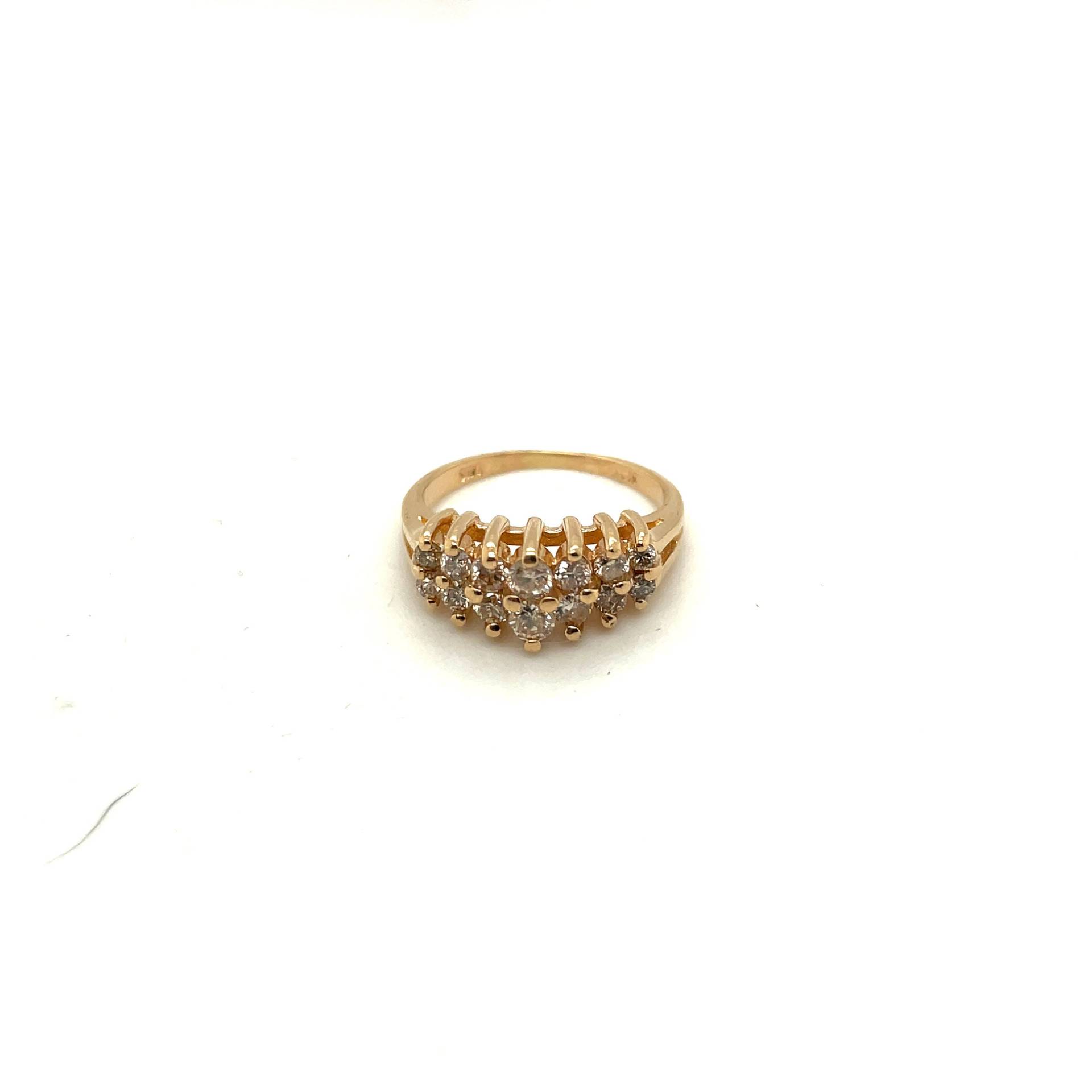 14K Gelbgold Diamant Zweireihner Ring von Crawfordsjewel