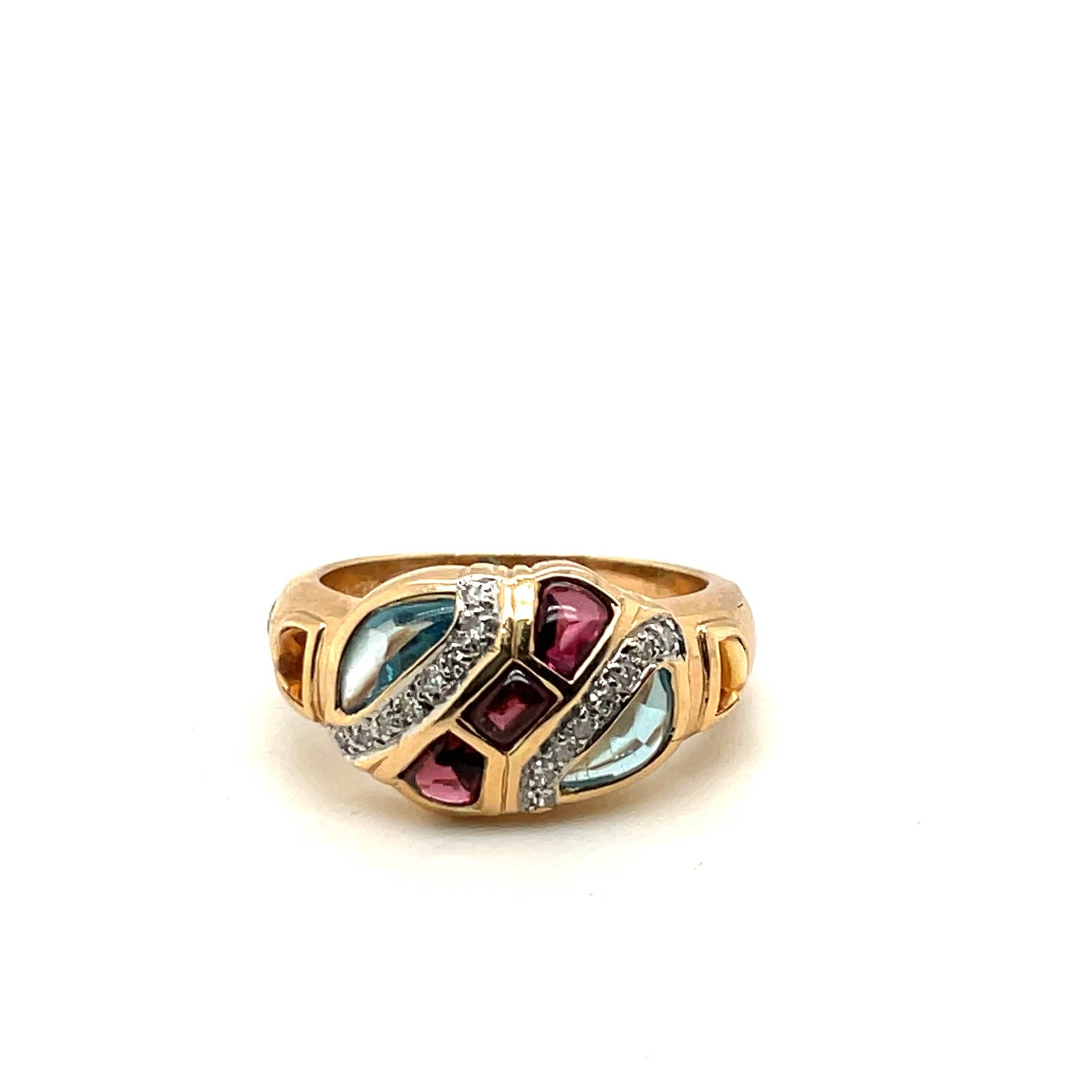 14K Gelbgold Diamant & Cabochon Citrin, Blautopas Und Turmalin Ring Apex13476 von Crawfordsjewel