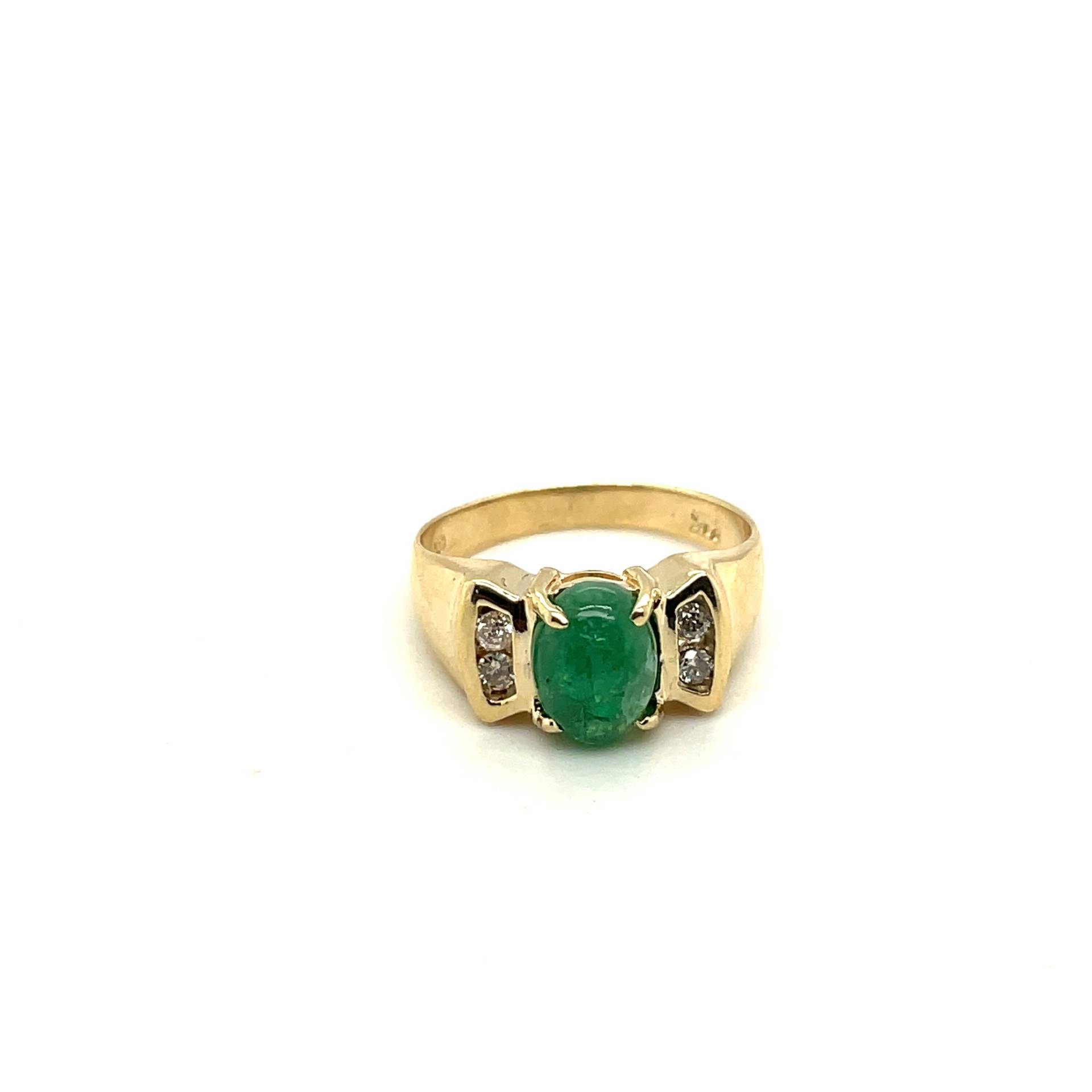 14K Gelbgold Diamant & Cabochon Smaragd Ring von Crawfordsjewel