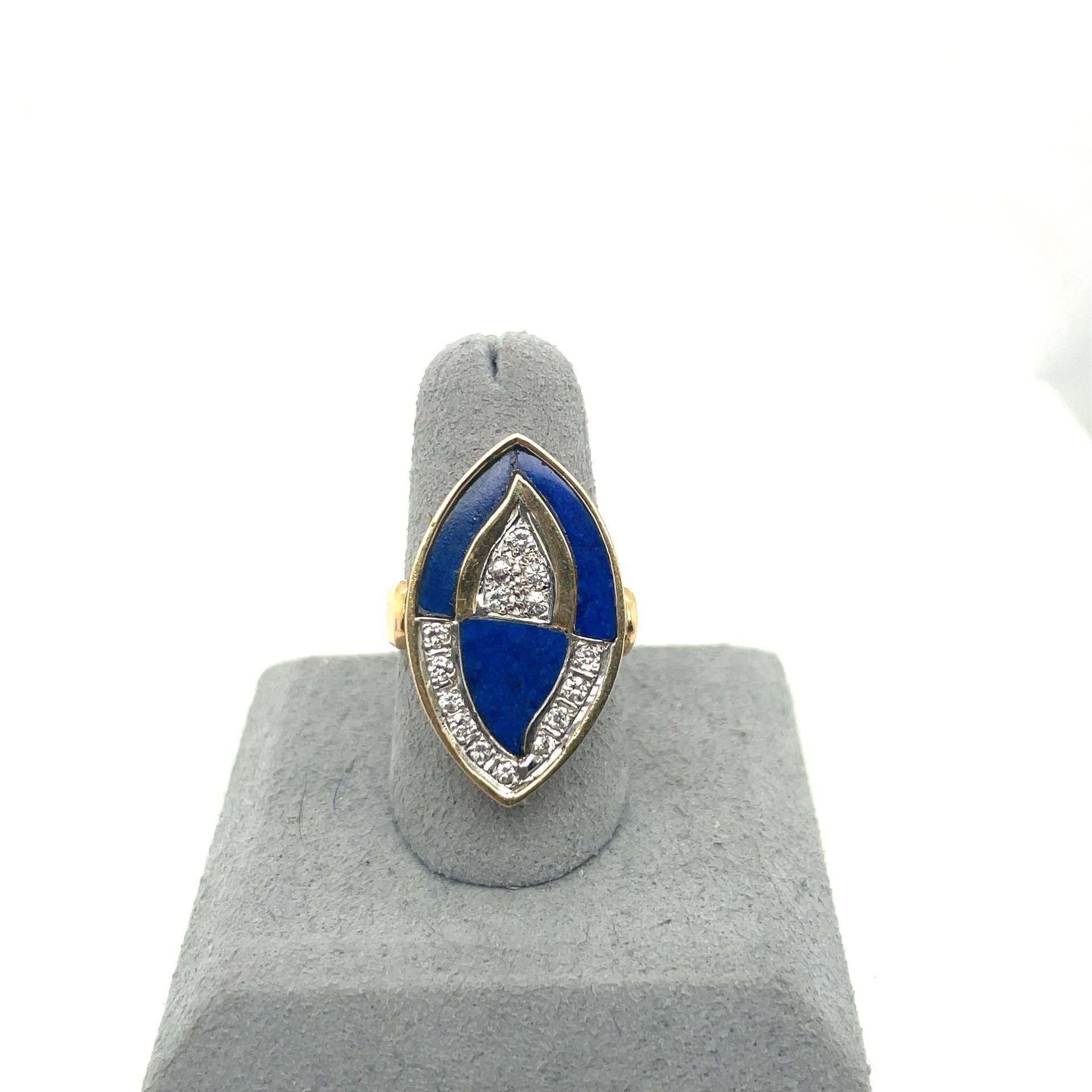 14K Gelbgold Diamant & Lapis Marquise Form Ring von Crawfordsjewel