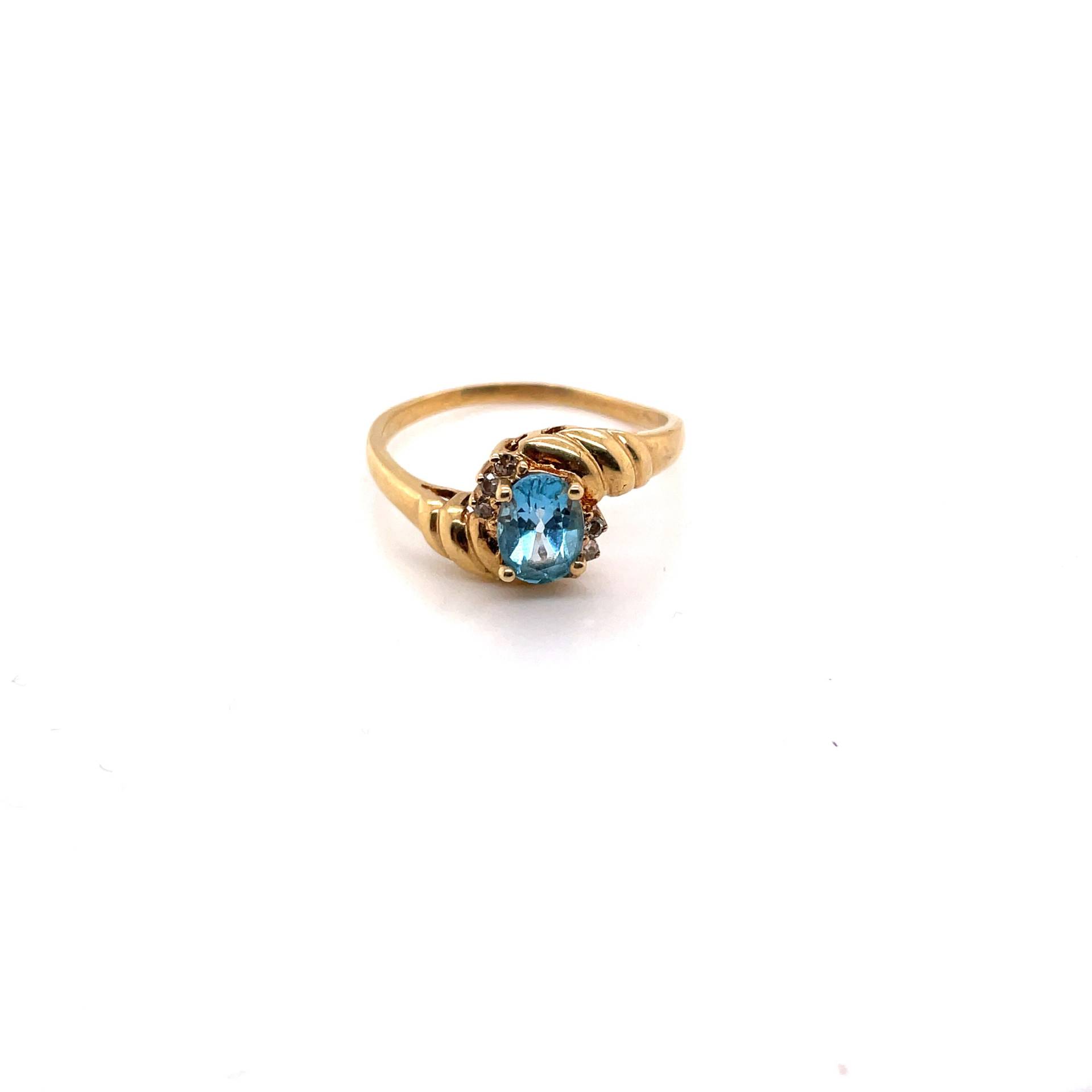 14K Gelbgold Diamant & Ovaler Blautopas Ring von Crawfordsjewel