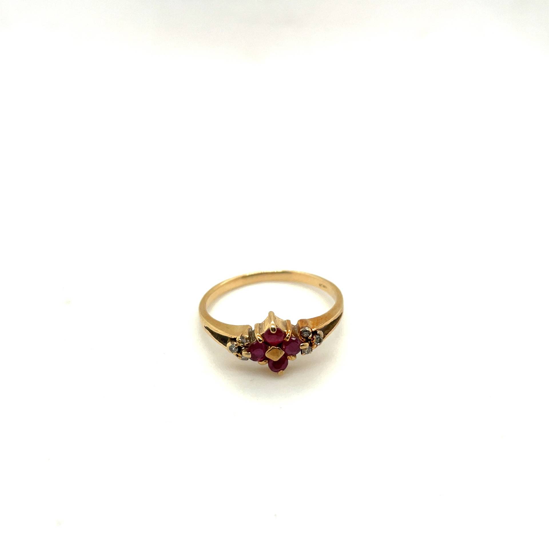 14K Gelbgold Diamant & Rubin Blüten Ring Apex3416 von Crawfordsjewel