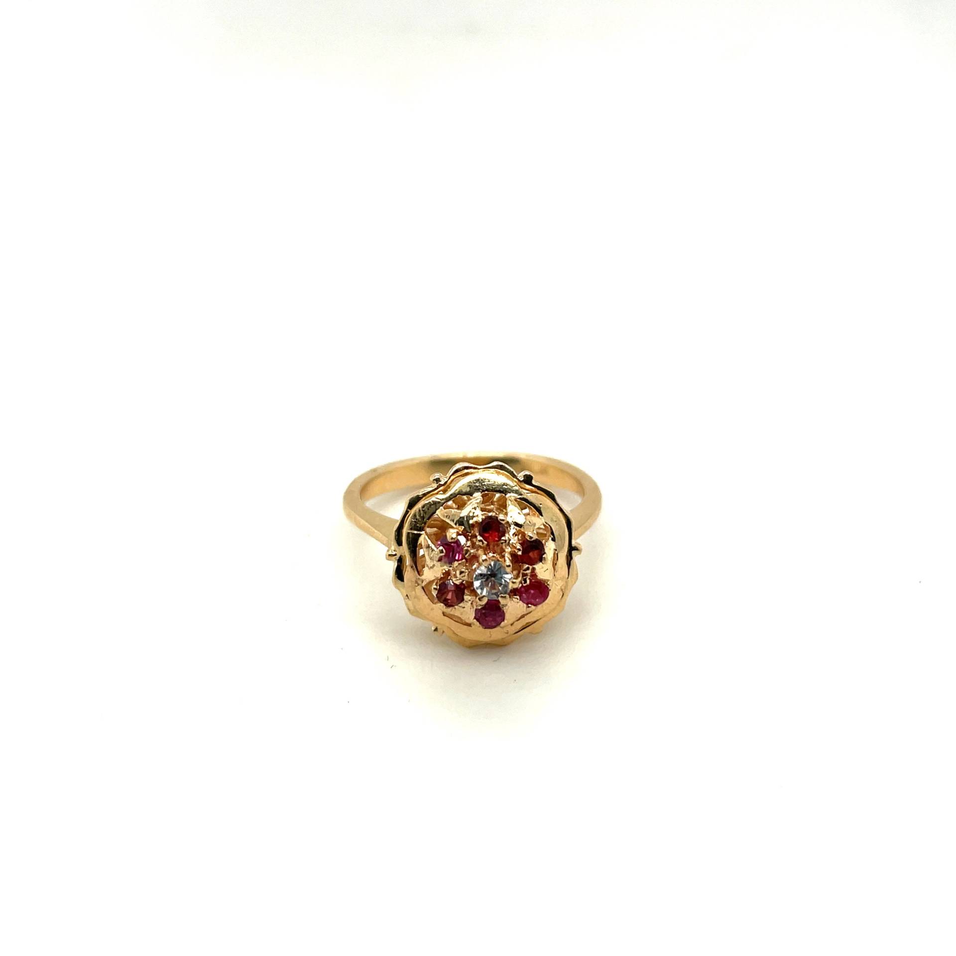 14K Gelbgold Diamant & Rubin Blumen Ring von Crawfordsjewel