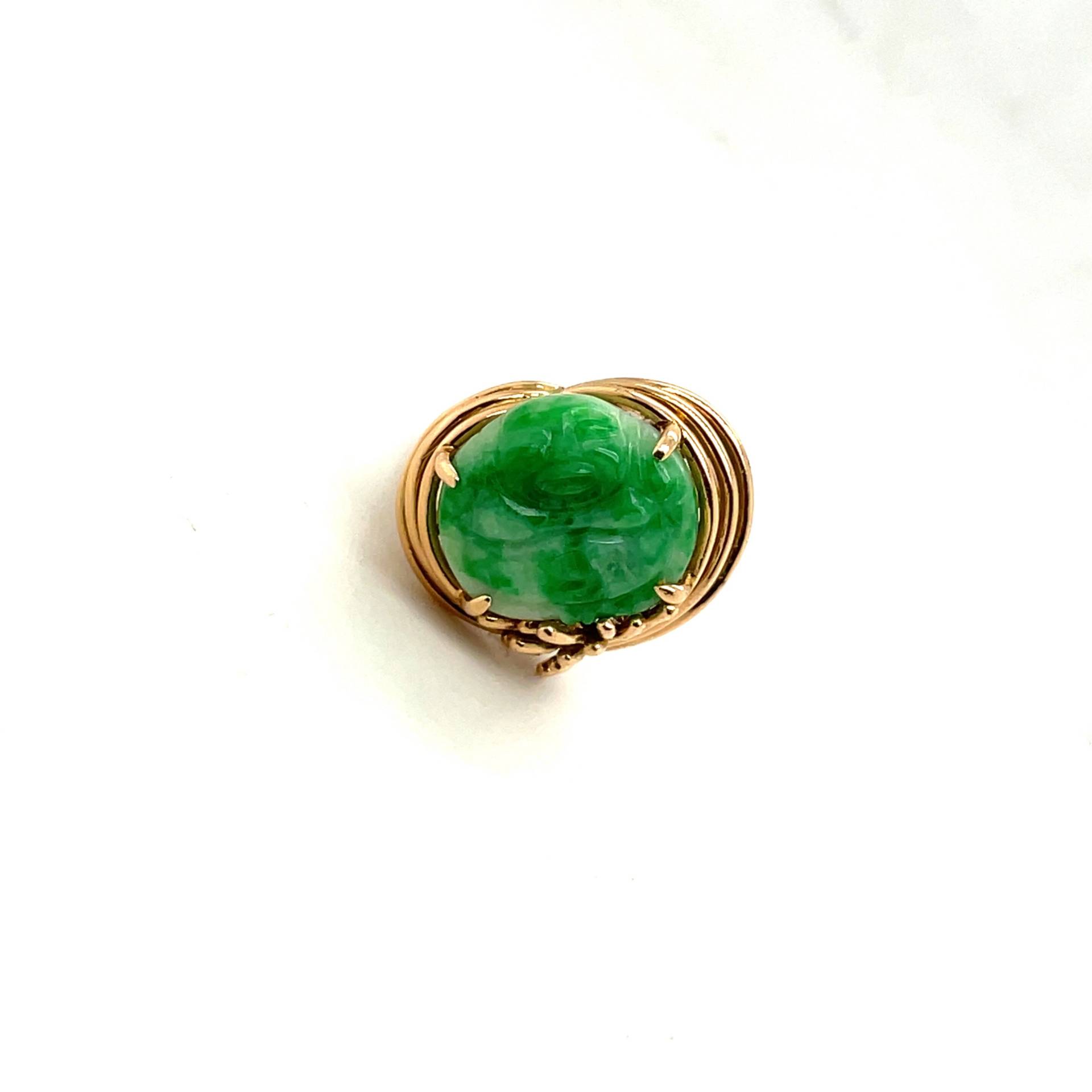 14K Gelbgold Jade Buddha Statement Ring von Crawfordsjewel