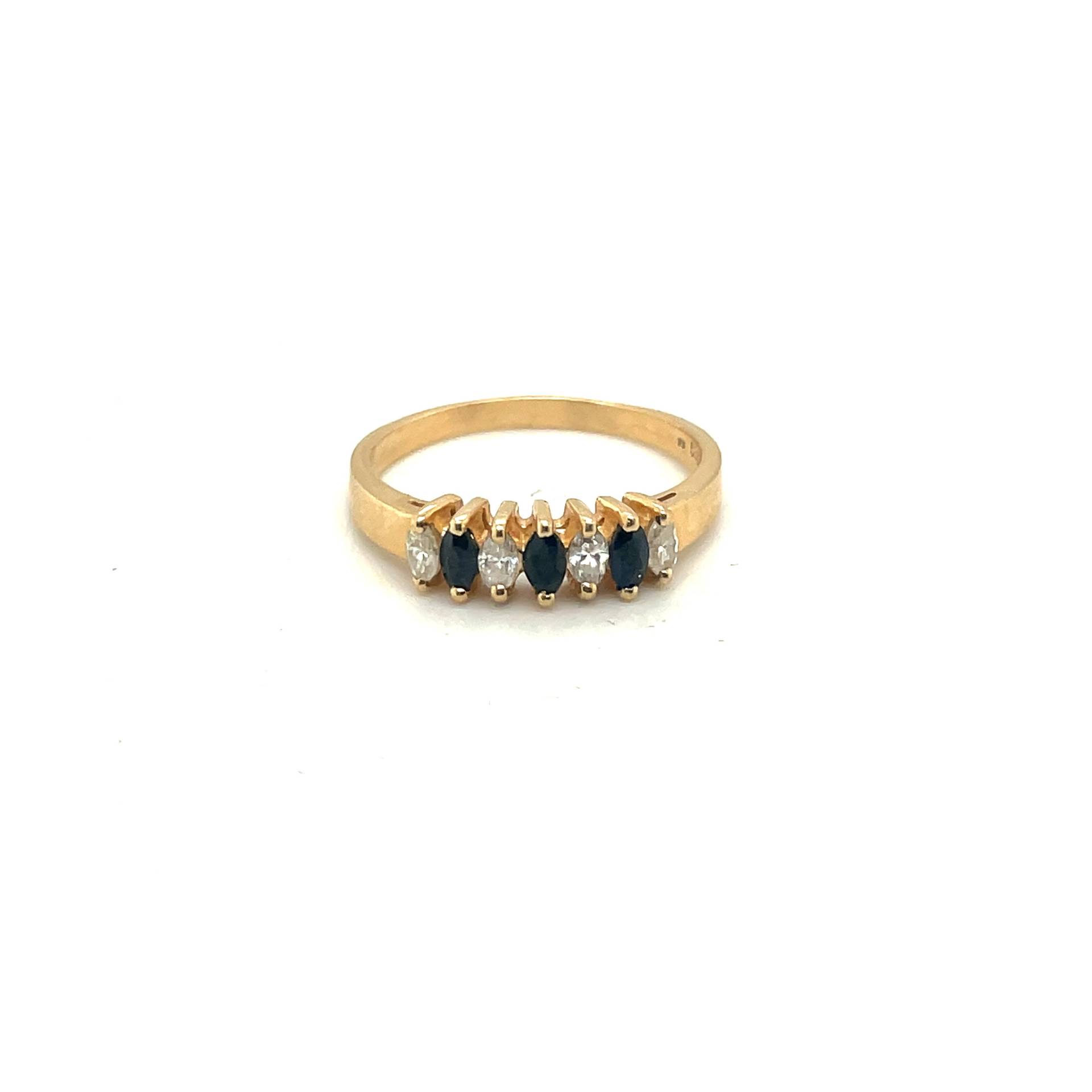 14K Gelbgold Marquise Cut Stapelbarer Diamant Und Saphir Ring von Crawfordsjewel