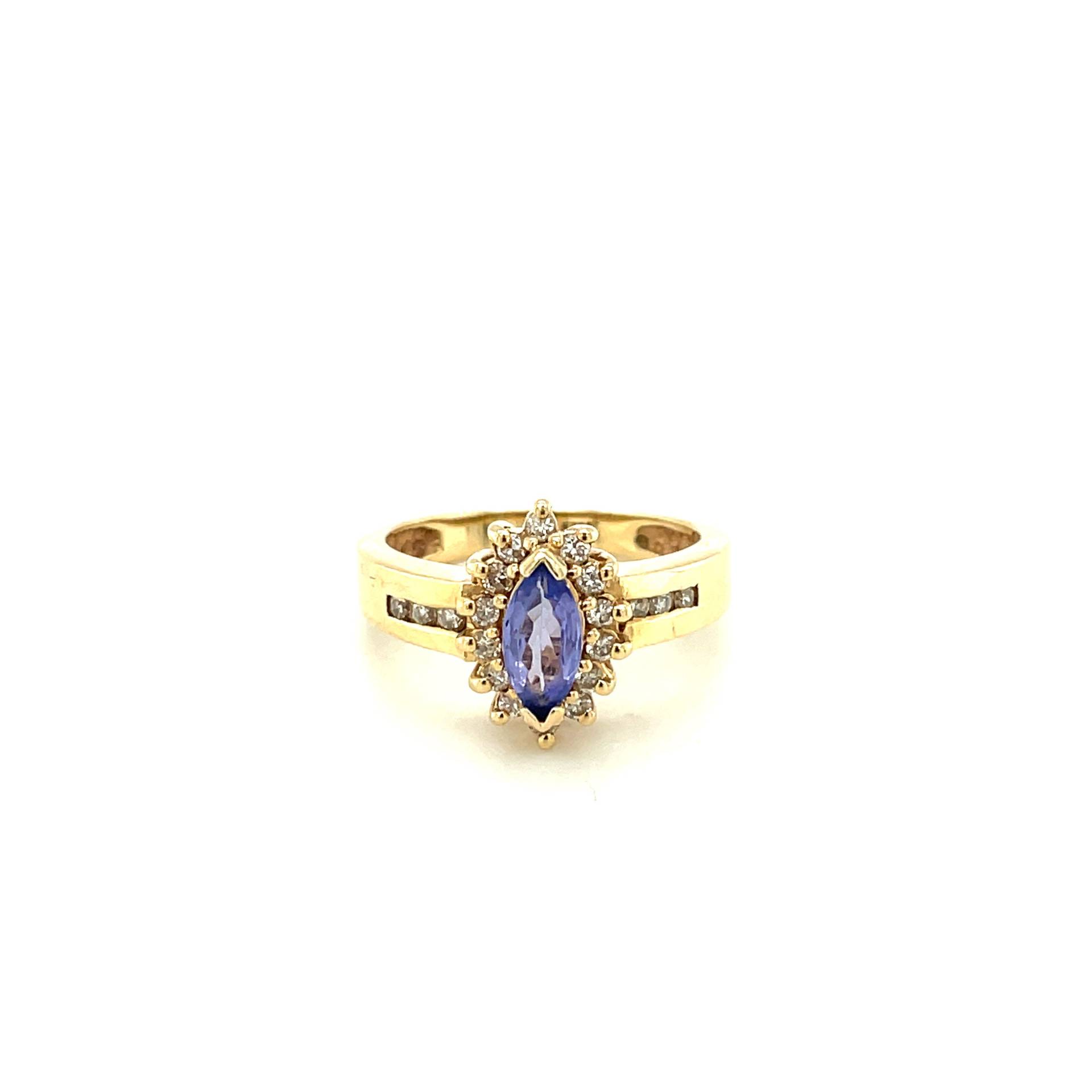 14K Gelbgold Marquise Geschliffener Tansanit Und Diamant Ring von Crawfordsjewel