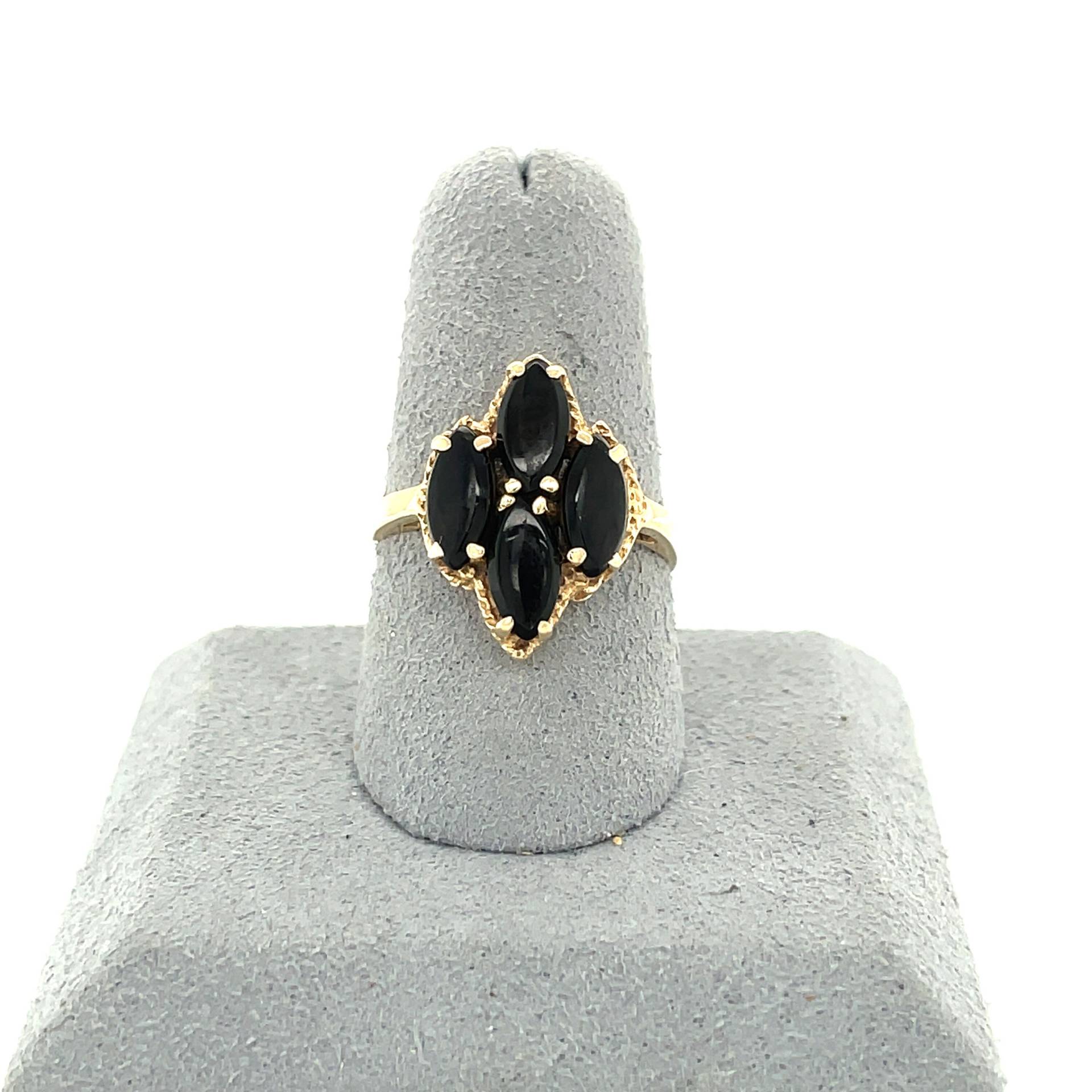 14K Gelbgold Marquise Geschnitten Onyx Ring von Crawfordsjewel