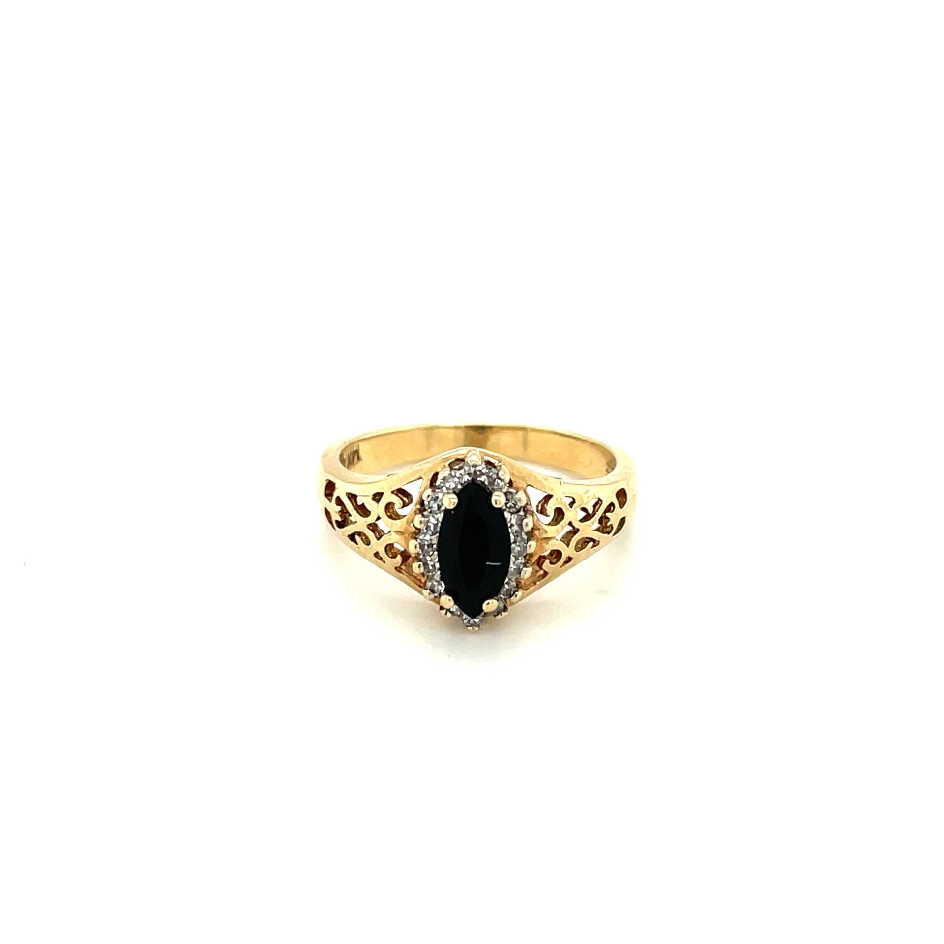 14K Gelbgold Marquise Geschnitten Onyx Und Diamant-Ring von Crawfordsjewel