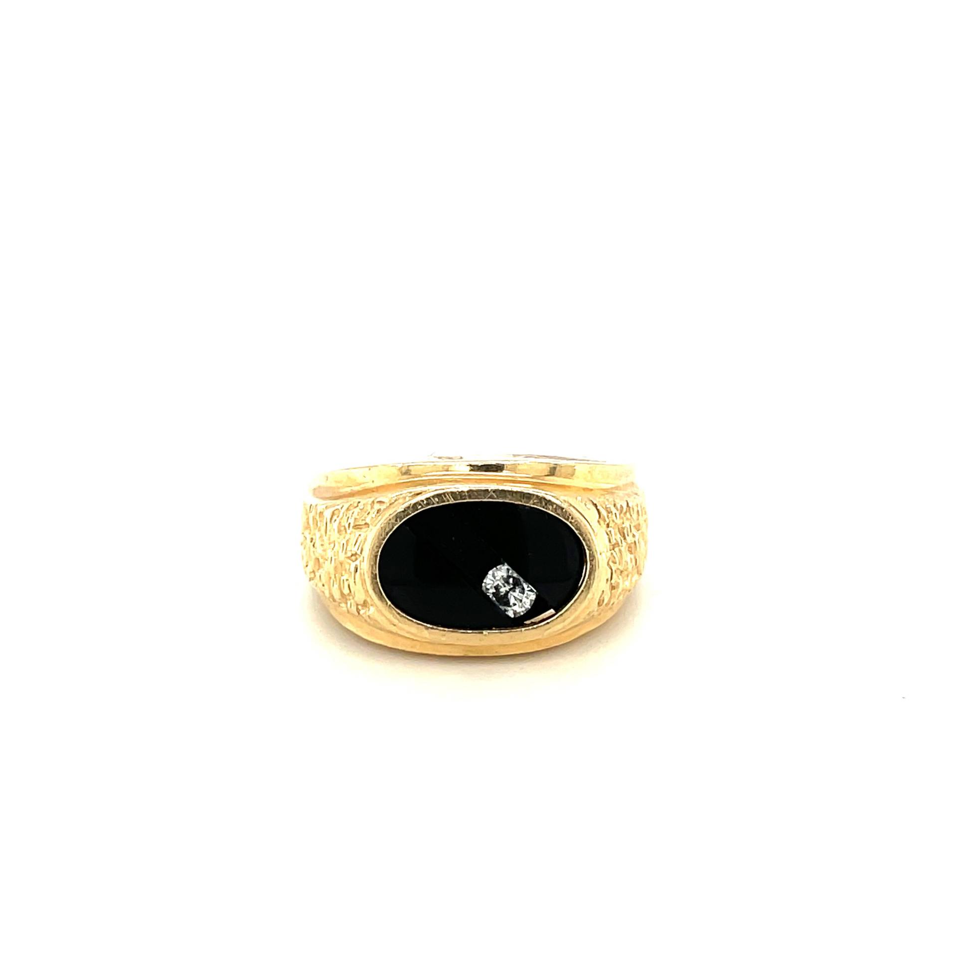 14K Gelbgold Onyx Und Diamant Signet Ring von Crawfordsjewel