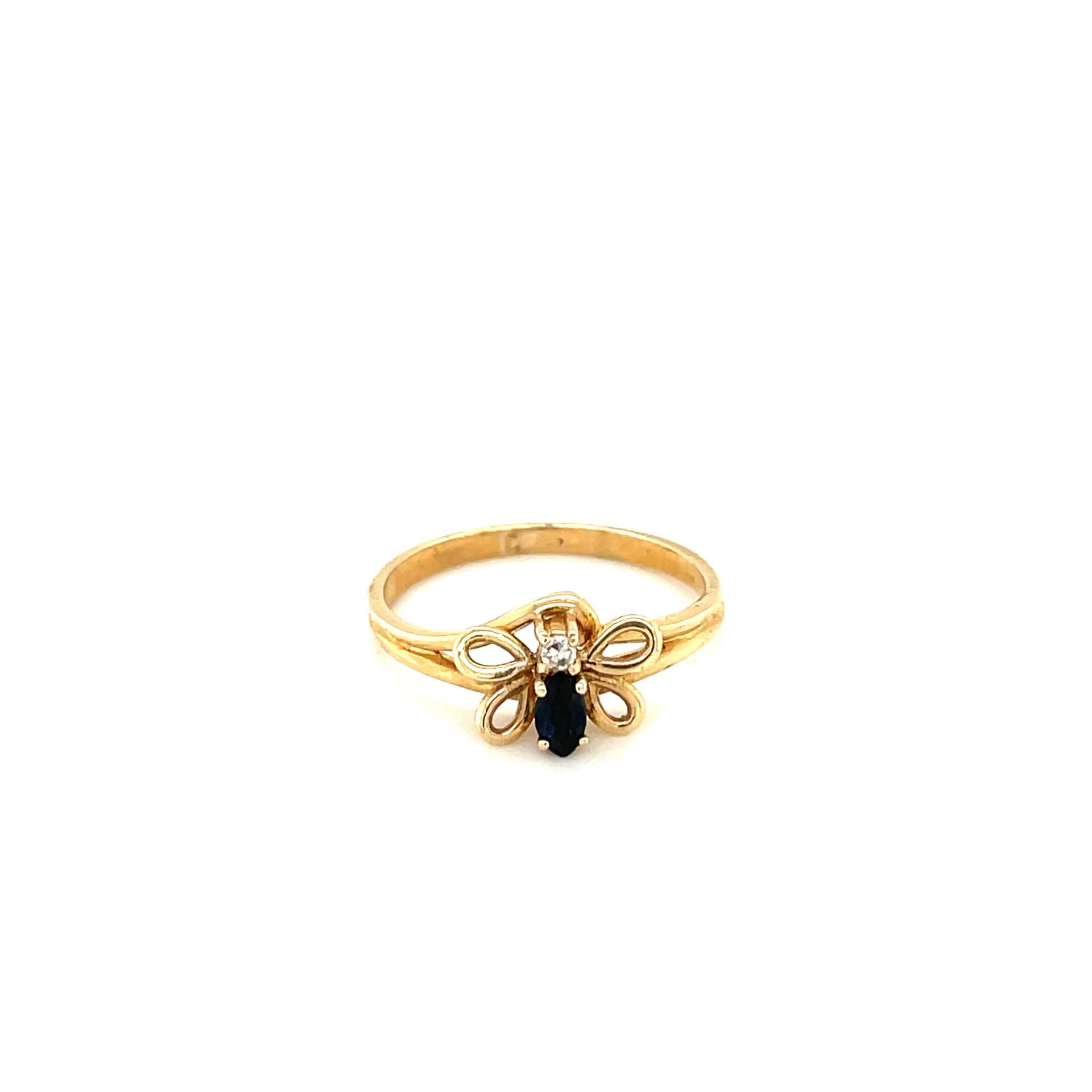 14K Gelbgold Oval Geschliffener Saphir Und Diamant Schmetterling Ring von Crawfordsjewel