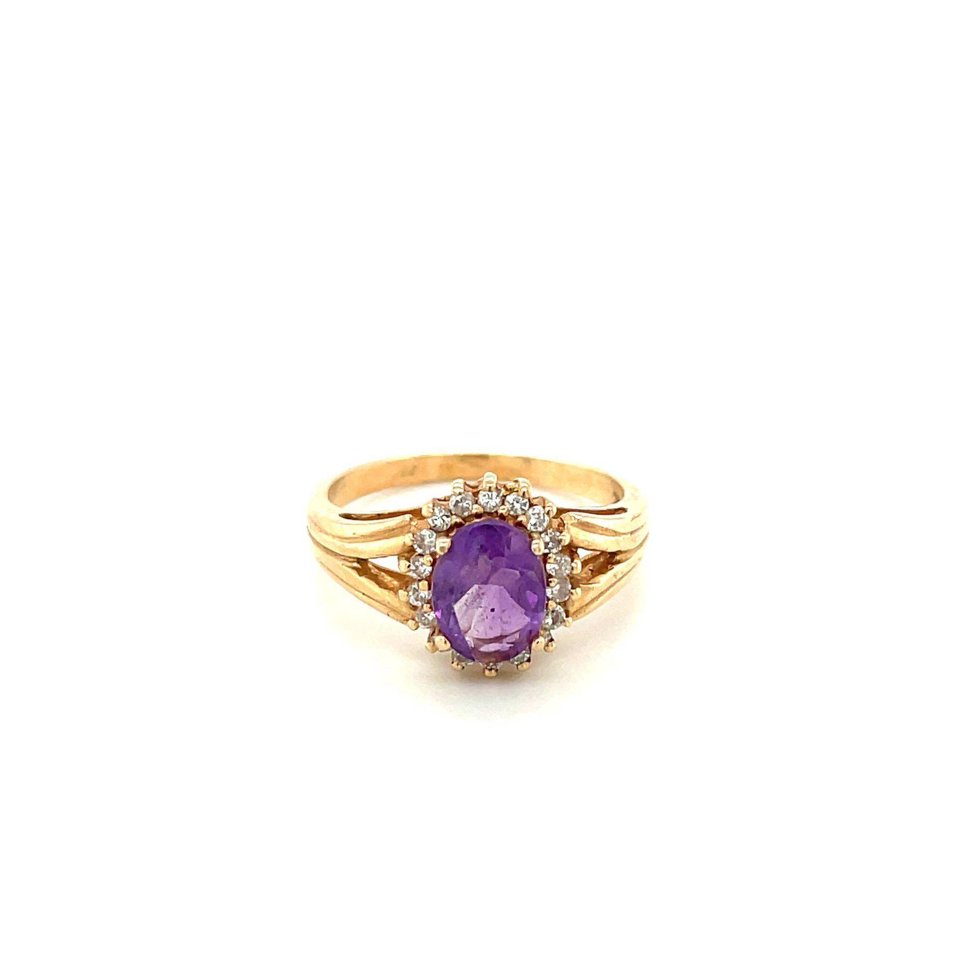 14K Gelbgold Oval Geschnitten Amethyst Und Diamant-Ring von Crawfordsjewel