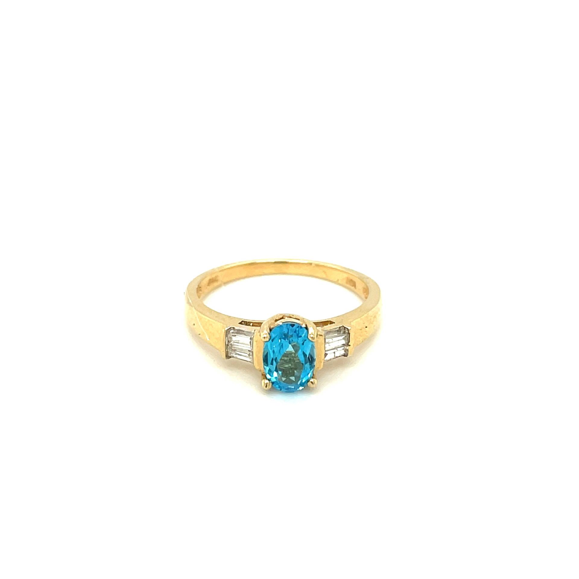 14K Gelbgold Oval Geschnitten Aquamarin Und Diamant-Ring von Crawfordsjewel