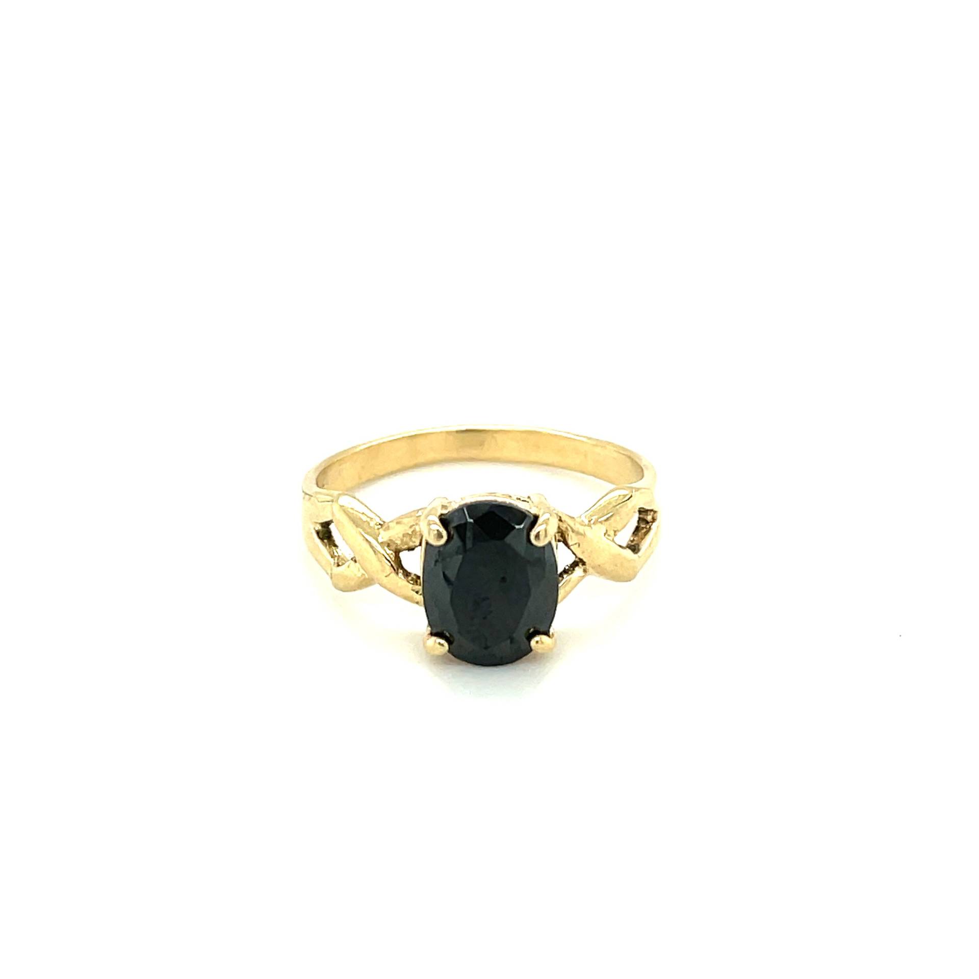 14K Gelbgold Oval Geschnitten Saphir Solitär Ring von Crawfordsjewel