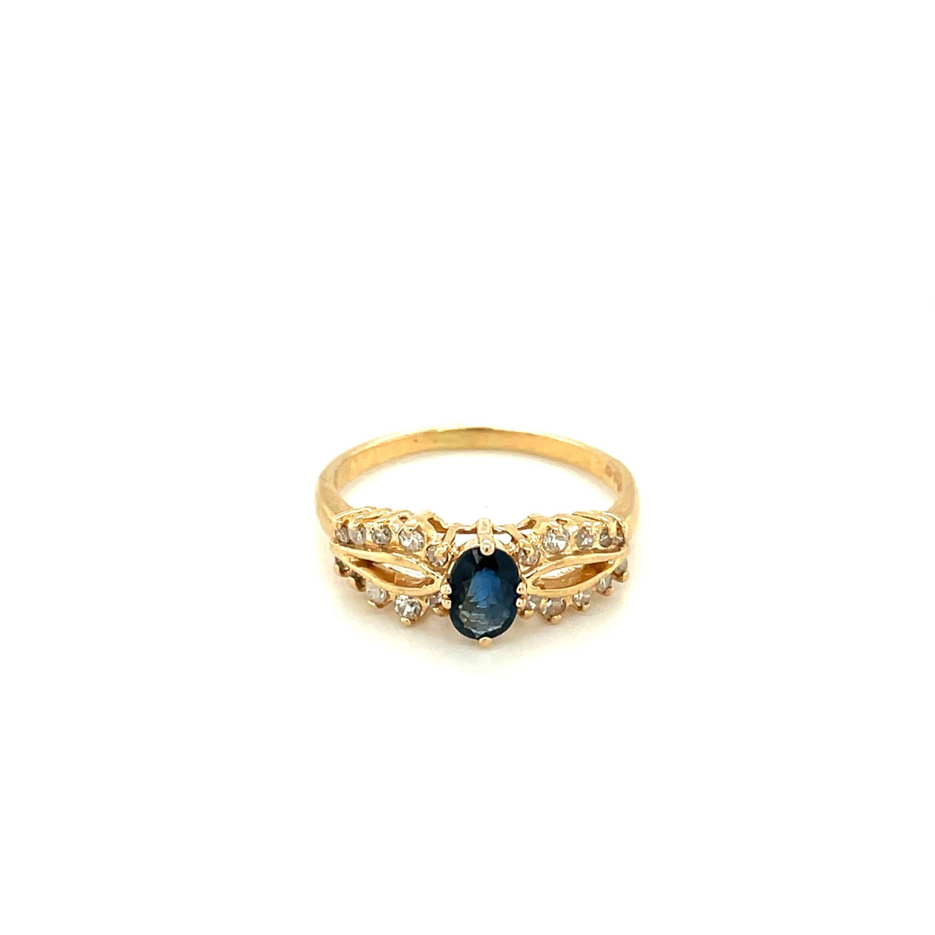 14K Gelbgold Oval Geschnitten Saphir Und Diamant-Ring von Crawfordsjewel