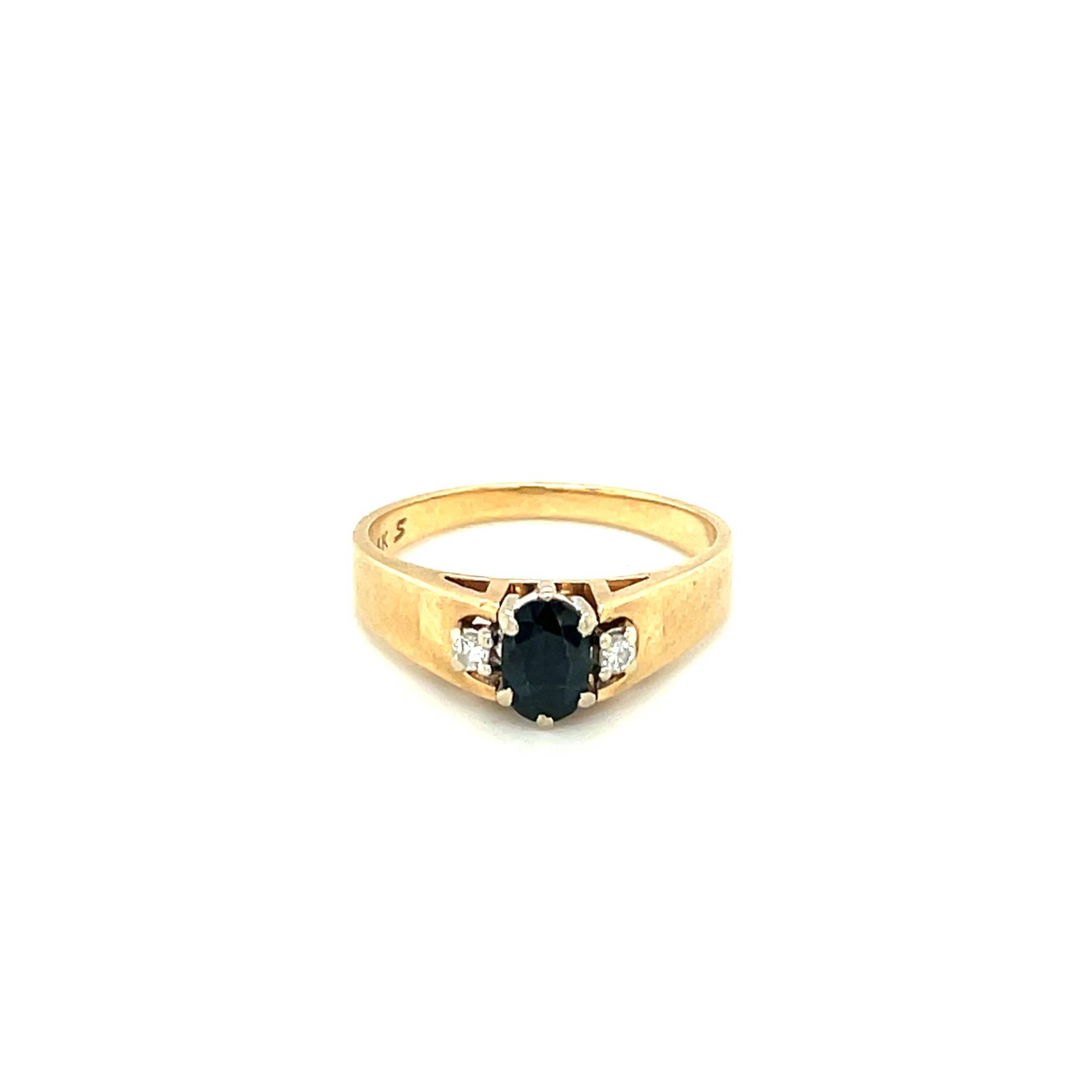 14K Gelbgold Oval Geschnitten Saphir Und Diamant-Ring von Crawfordsjewel