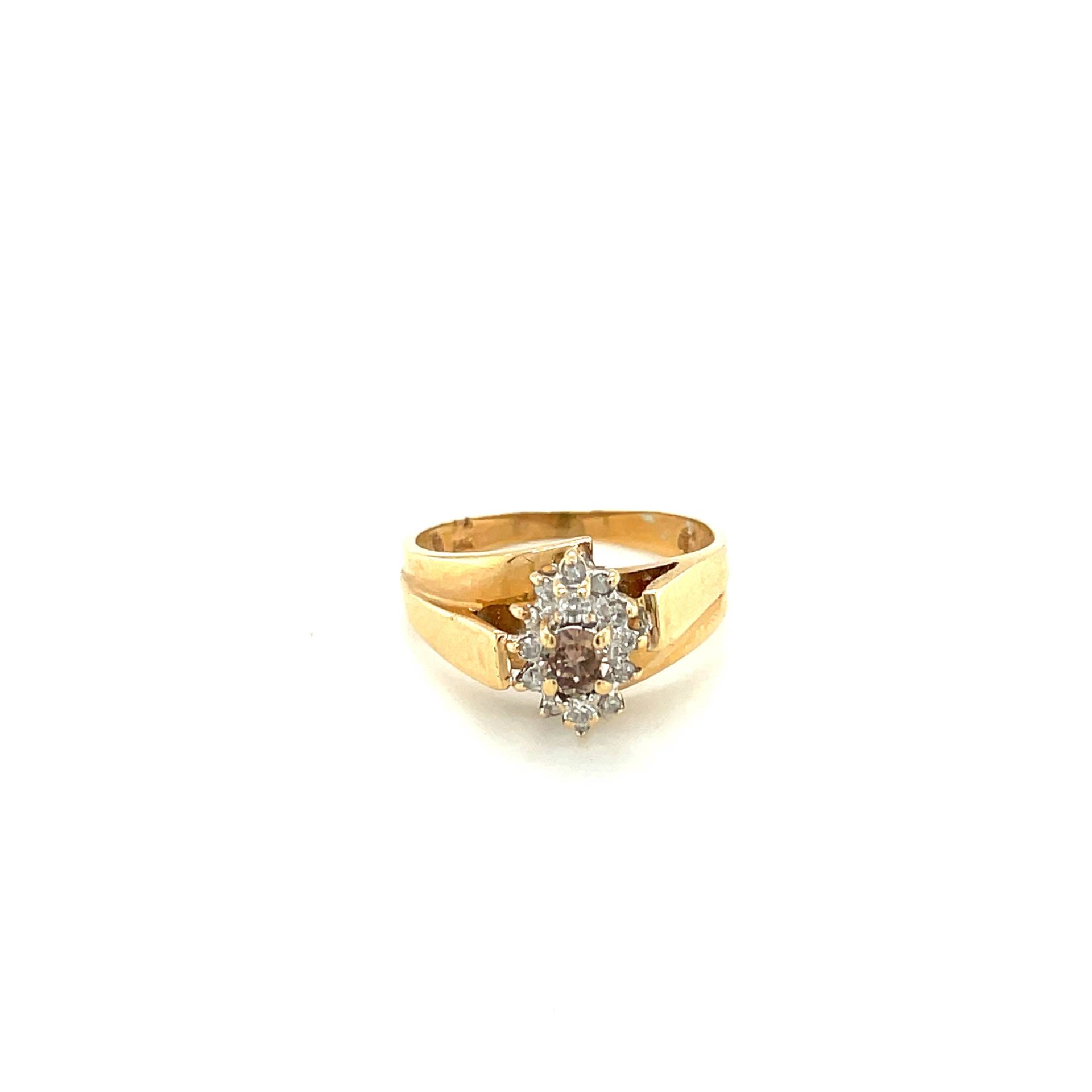 14K Gelbgold Runde Geschnitten Champagner Und Weißen Diamant-Ring von Crawfordsjewel