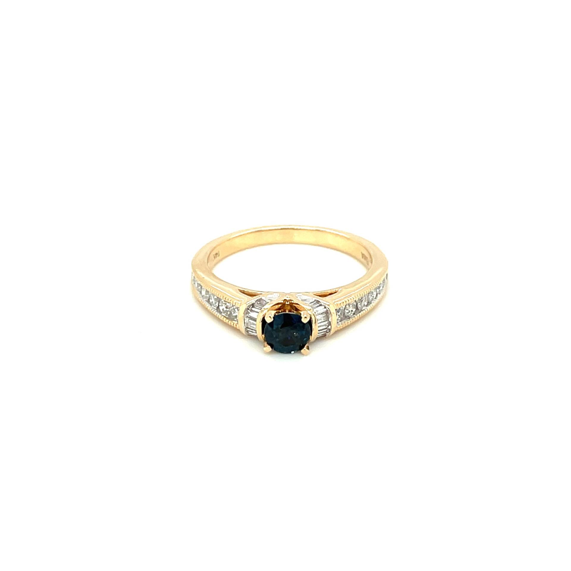 14K Gelbgold Runde Geschnitten Saphir Und Diamant-Ring von Crawfordsjewel