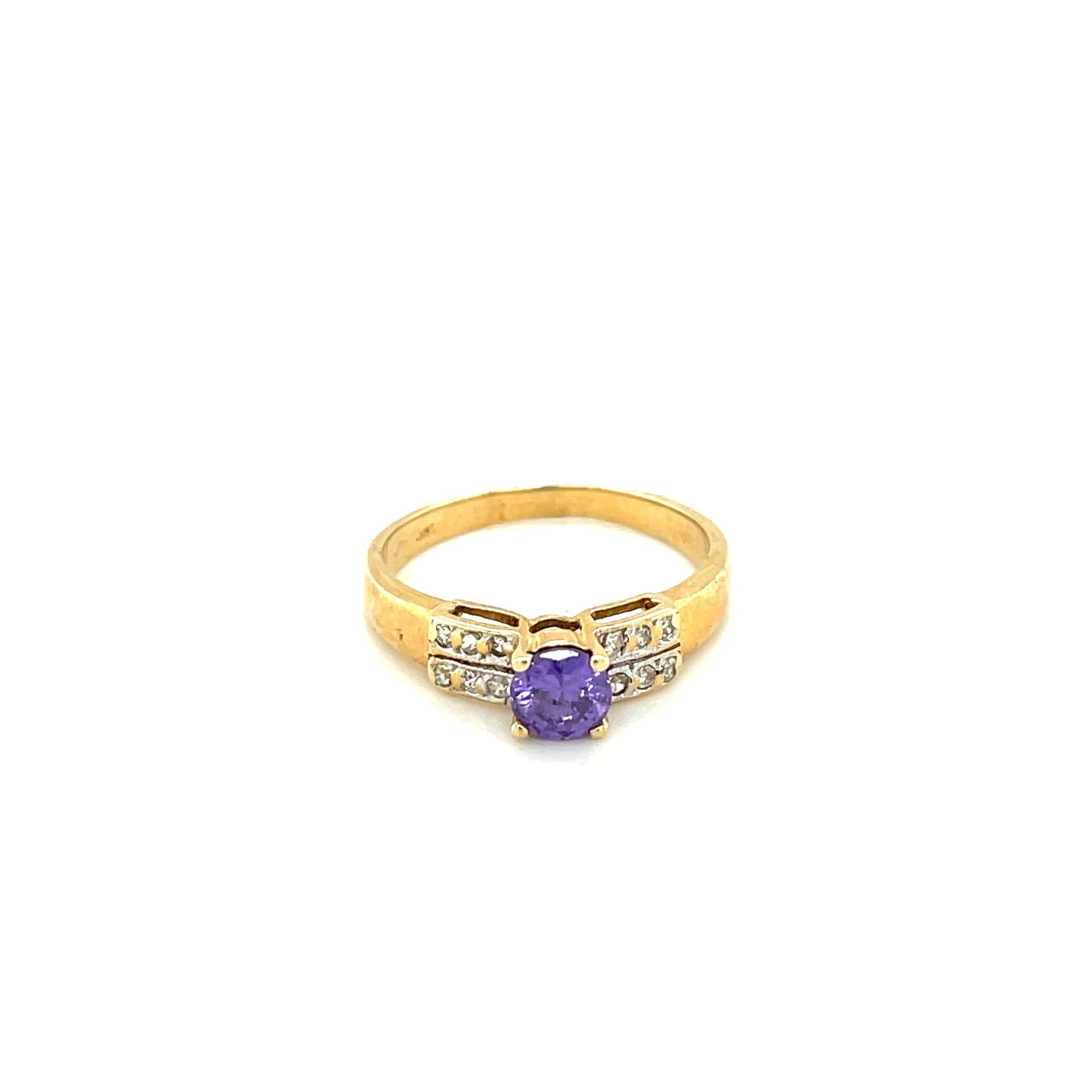 14K Gelbgold Rundschliff Amethyst Und Diamant Ring von Crawfordsjewel