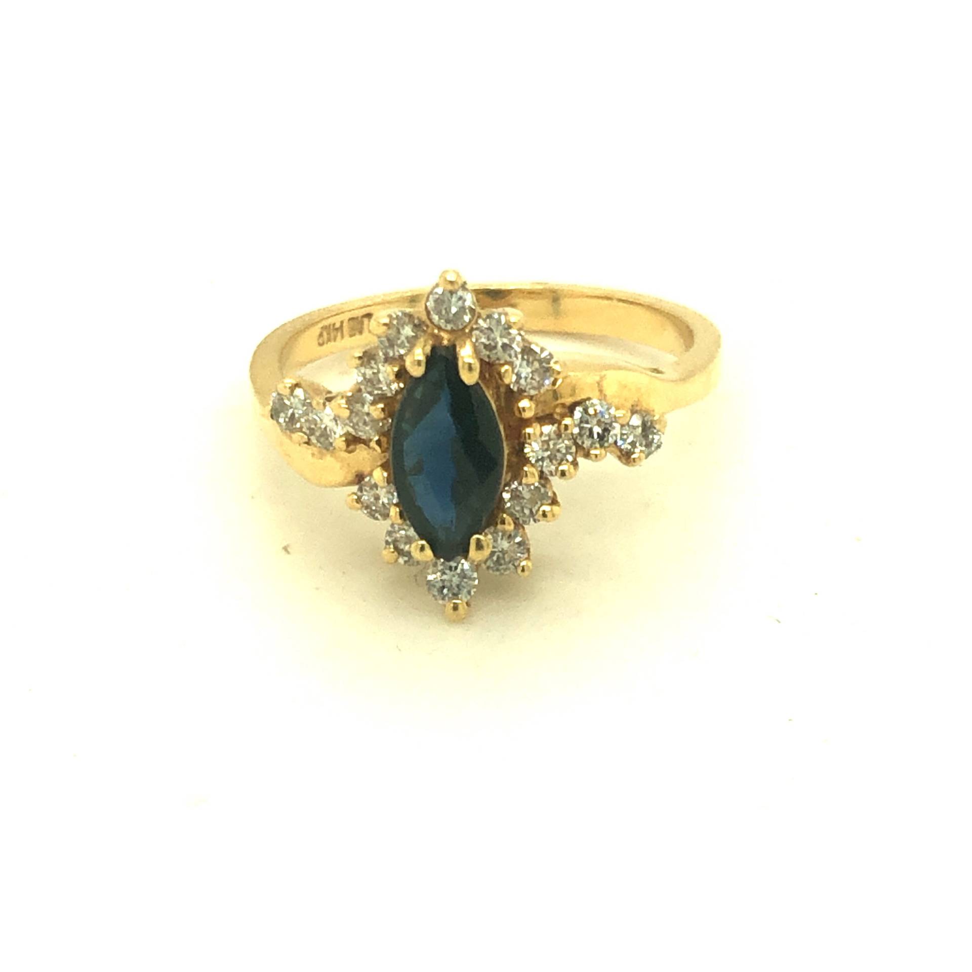 14K Gelbgold Saphir Diamant Marquise Vintage Ring von Crawfordsjewel