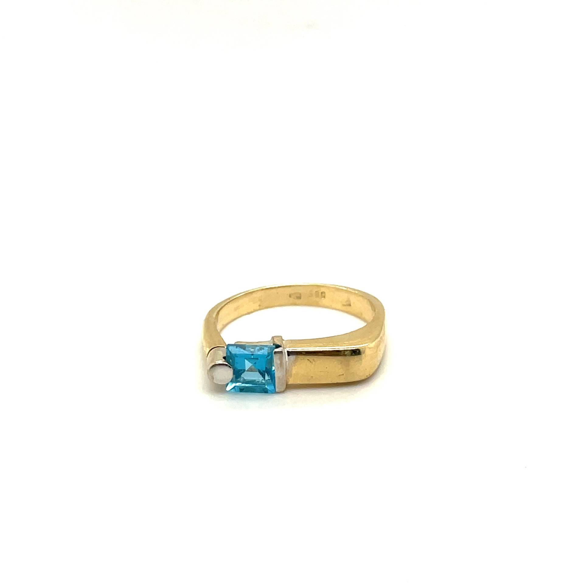 14K Gelbgold Smaragdschliff Blautopas Solitär Quadrat Ring Apex13441 von Crawfordsjewel