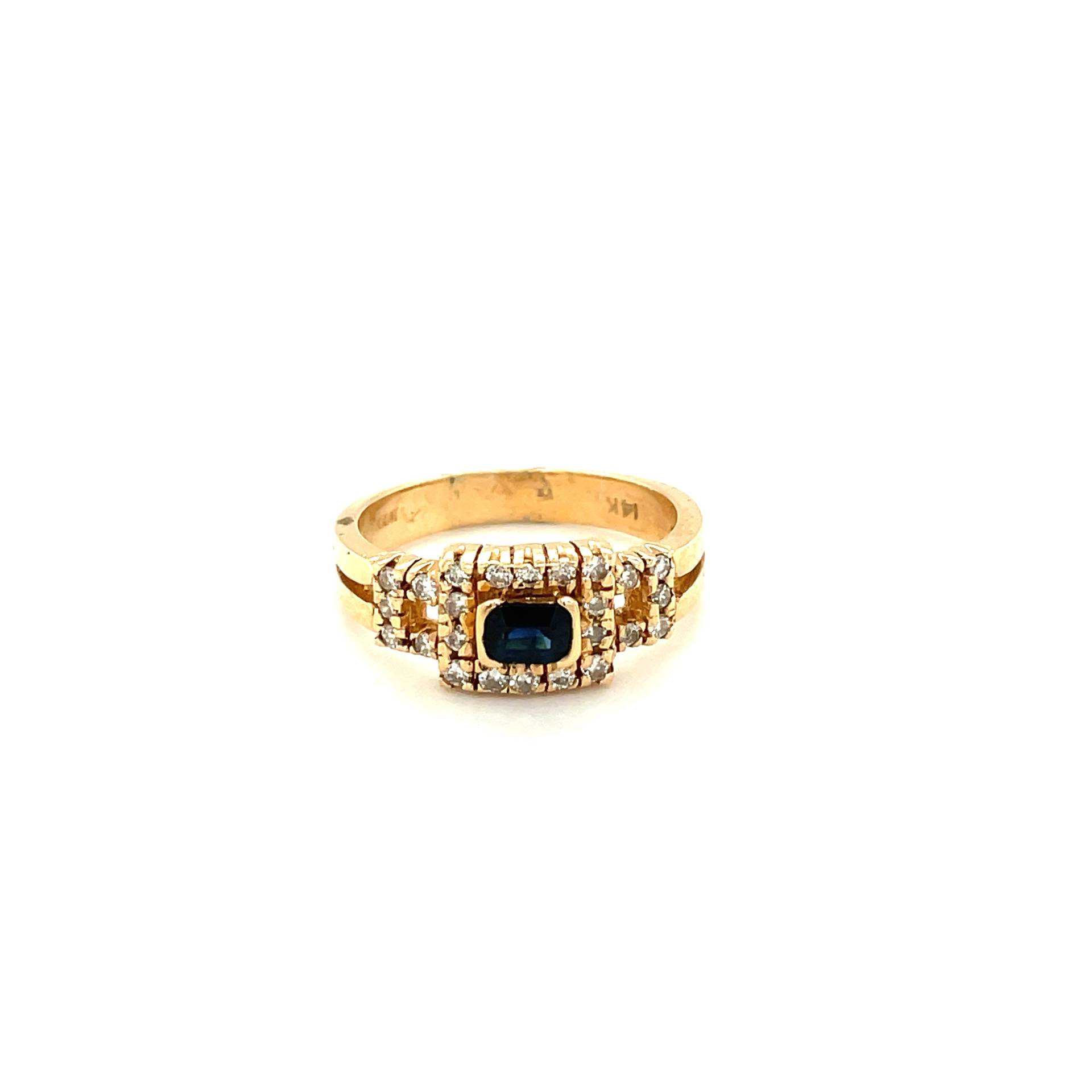 14K Gelbgold Smaragdschliff Saphir Und Diamant Ring von Crawfordsjewel