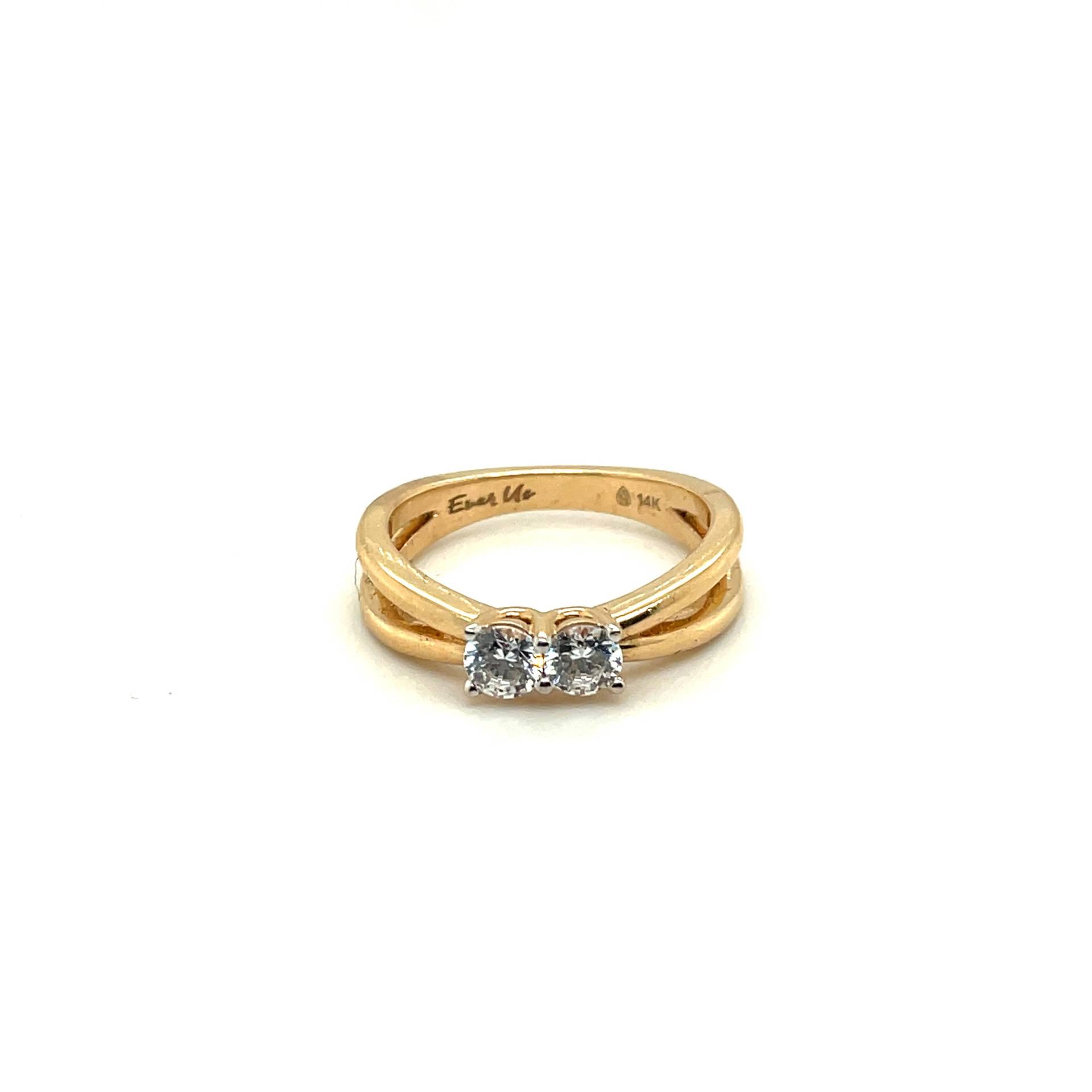 14K Gelbgold Zwei Stein Diamant Ring Apex13399 von Crawfordsjewel