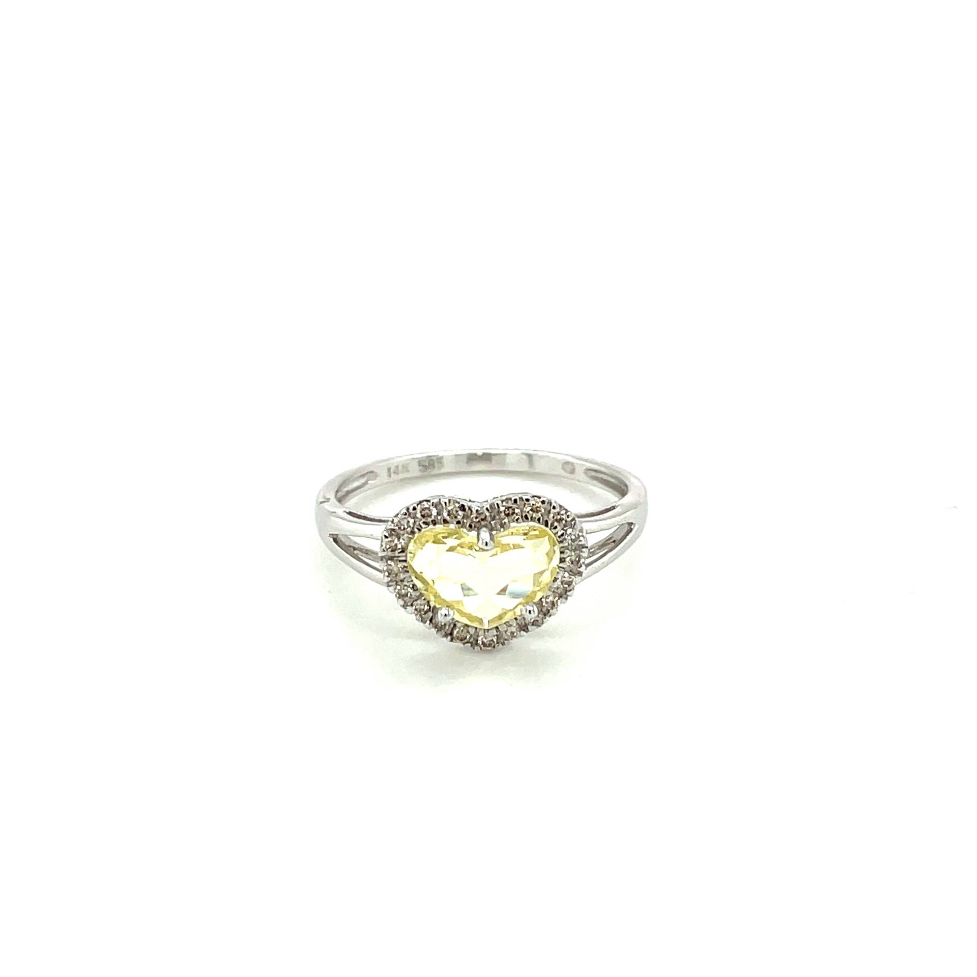 14K Weißgold Herz Geschnitten Citrin Und Diamant-Ring von Crawfordsjewel