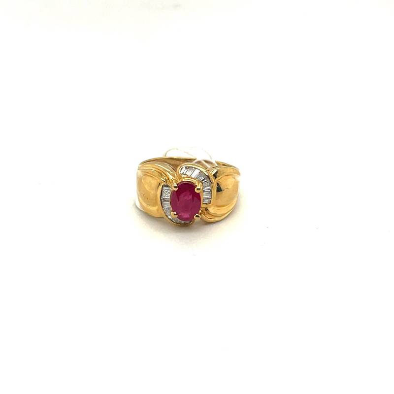 18K Gelbgold Diamant Und Rubin Oval Halo Ring Apex13720 von Crawfordsjewel