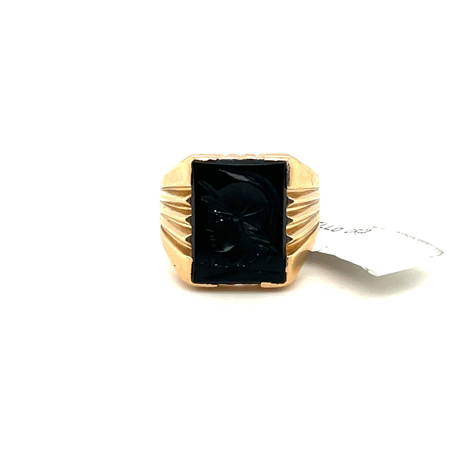 18K Gelbgold Schwarz Onyx Intaglio Herrenring Apex13541 von Crawfordsjewel