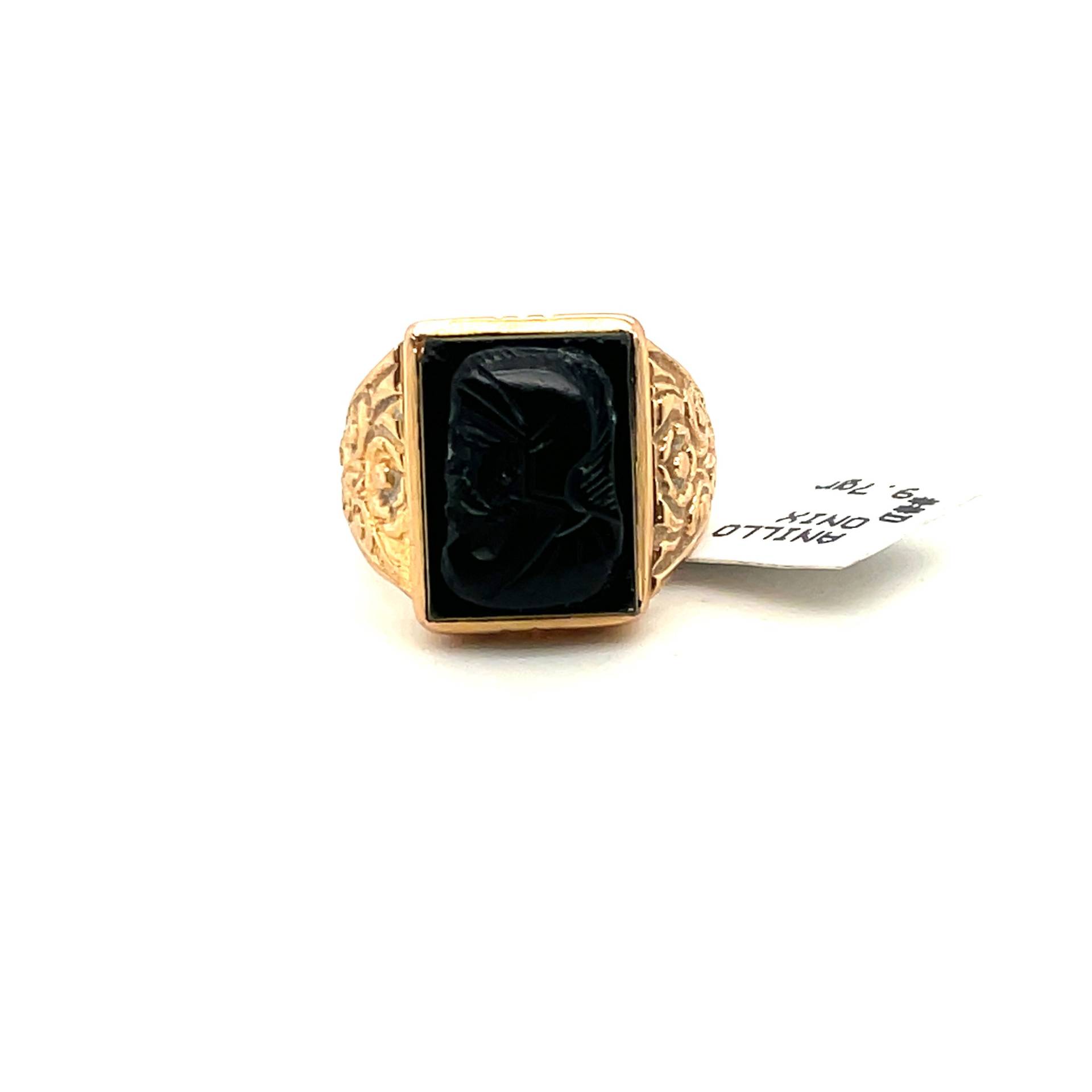 18K Gelbgold Schwarz Onyx Intaglio Quadrat Herren Ring Apex13540 von Crawfordsjewel