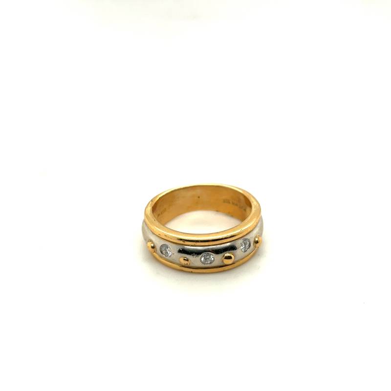 18K Weiß & Gelbgold Diamant Drei Stein Lünette Band Ring Apex13491 von Crawfordsjewel