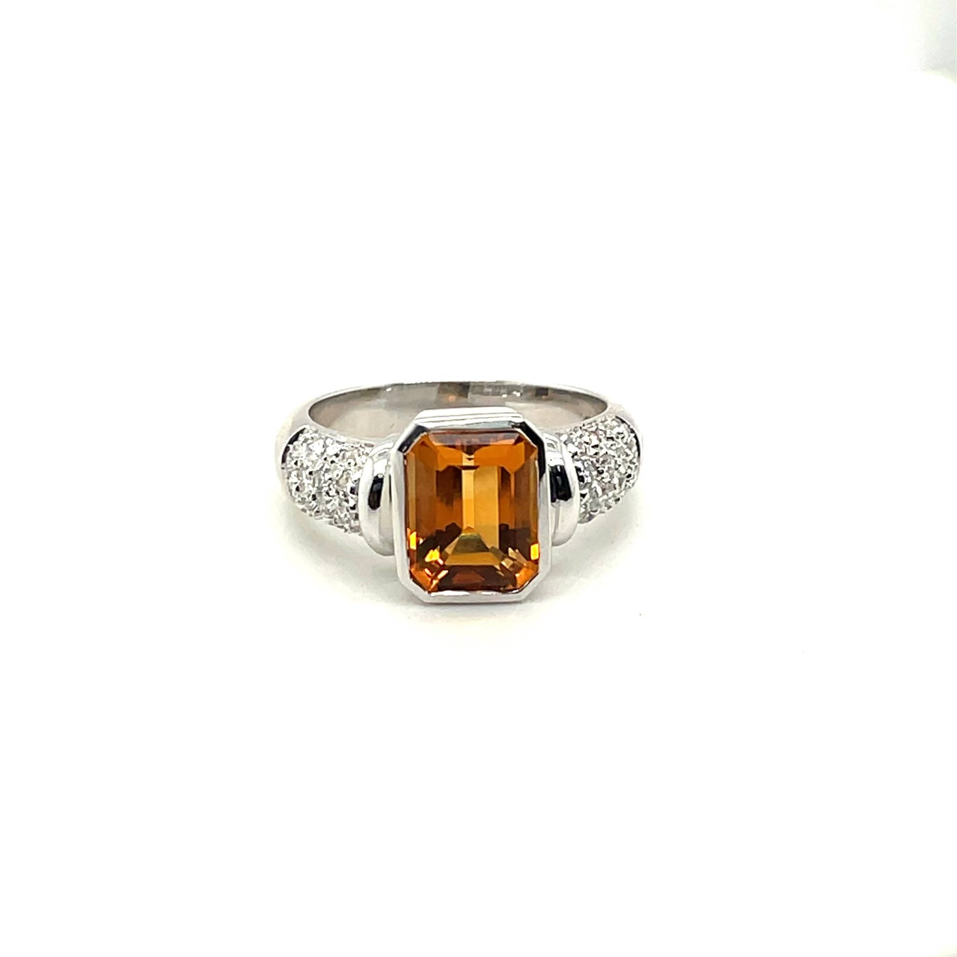 18K Weißgold Diamant & Smaragdschliff Citrin Ring von Crawfordsjewel