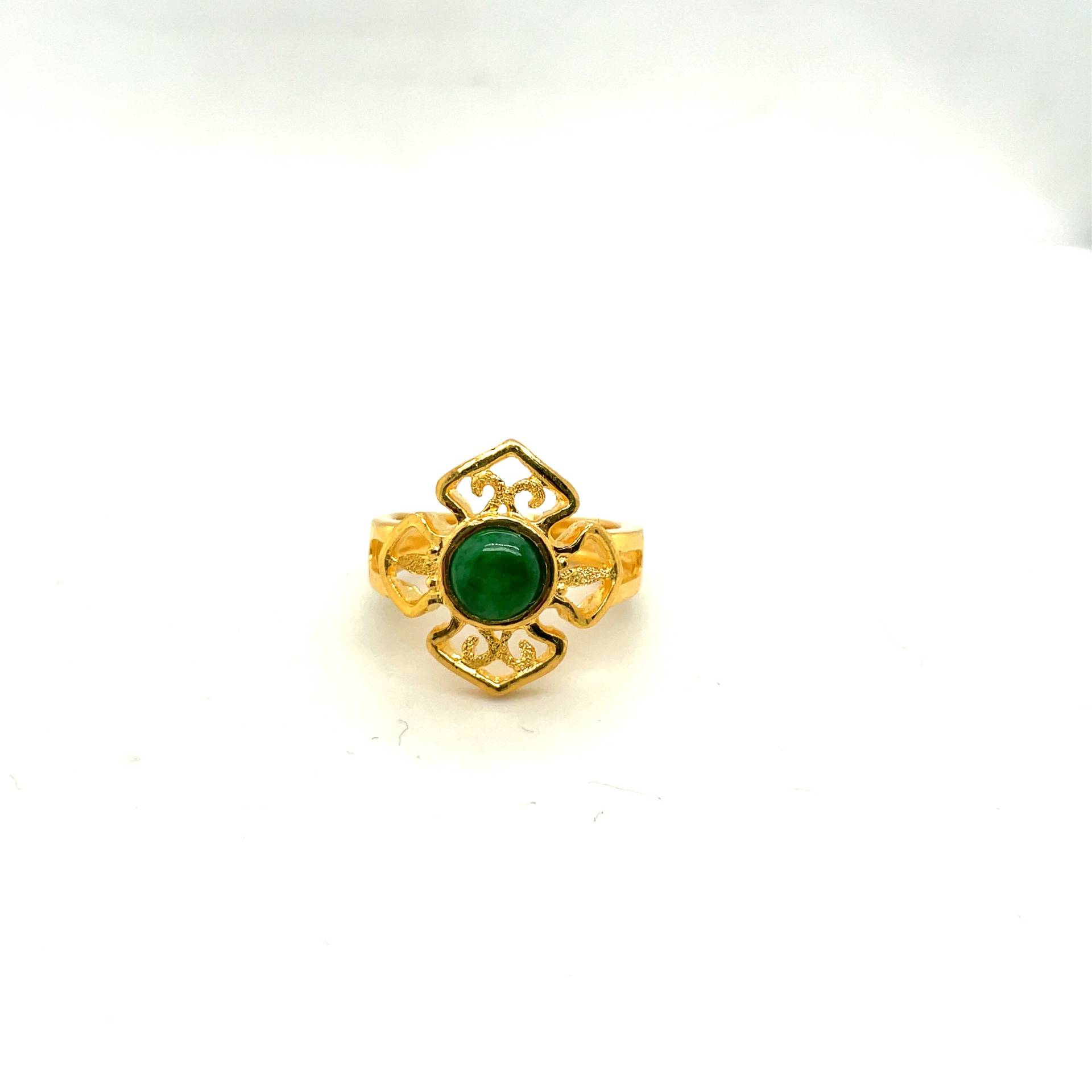 24K Gelbgold Solitär Offener Filigraner Jade Ring von Crawfordsjewel