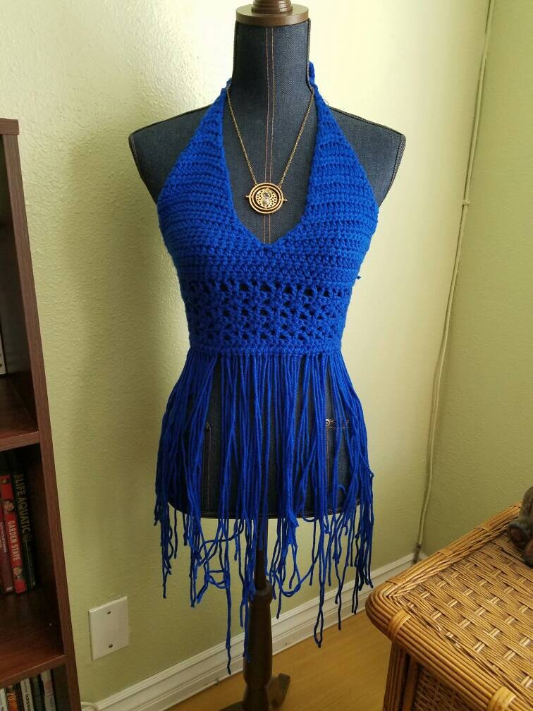 S/M The Cobalt Festival Top// Fransen Hippie Rave Top // Craycray Häkeln von CrayCrayCrochetbyEM