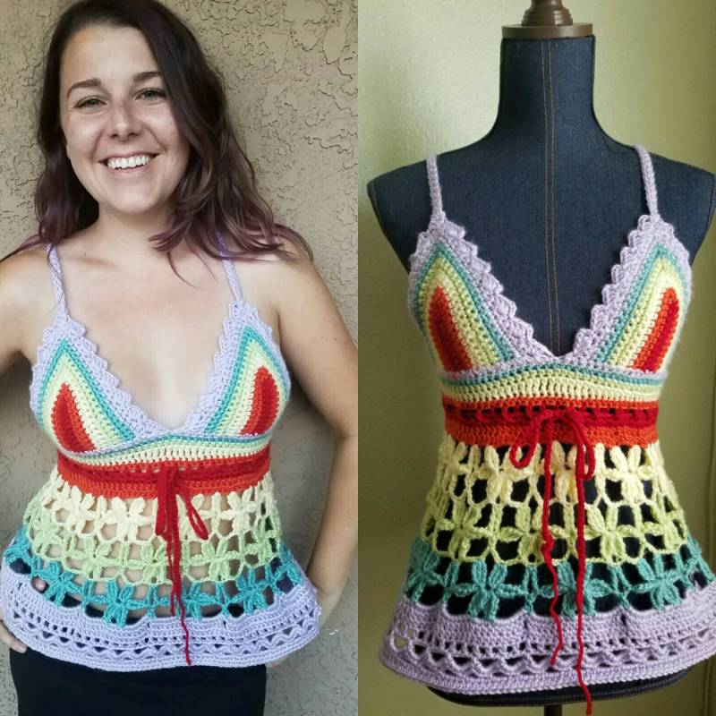 S Beyond The Rainbow Tank Top/Festival Rave Craycray Gehäkelt von CrayCrayCrochetbyEM