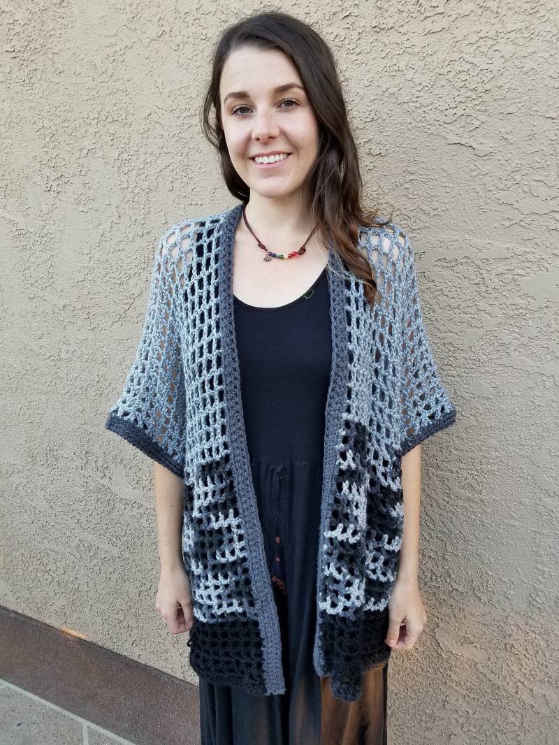 Smoke & Obsidian Open Front Kimono/Häkeln Strickjacke Übergroßen Pullover Strand Vertuschung Craycray von CrayCrayCrochetbyEM