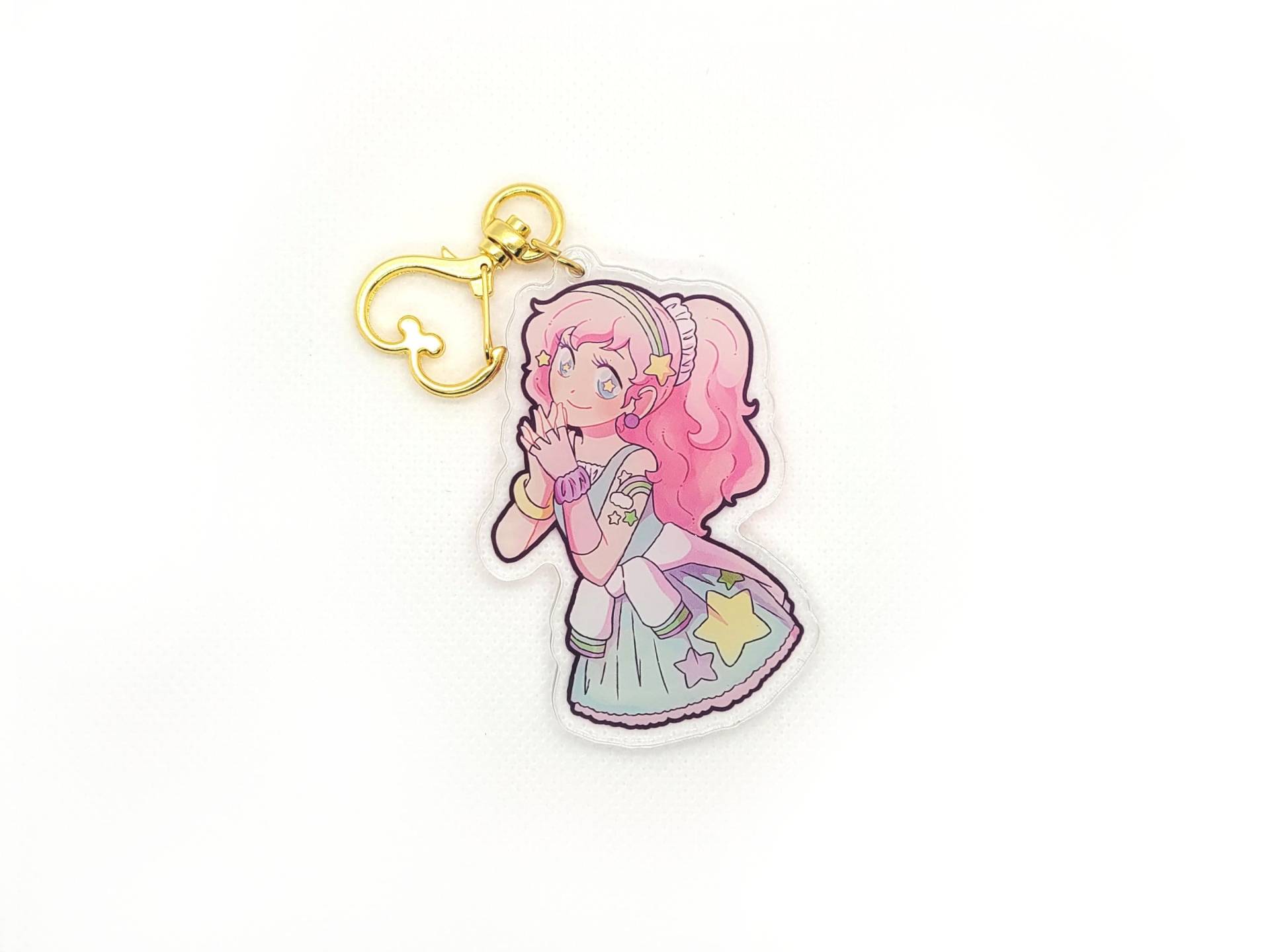 Pastell Sterne Mädchen Kleid Mode Niedlich Entzückende Anime Schlüsselanhänger Charm Blau Gelb Rosa Geschenk Urlaub Dekor Ästhetik Kawaii Retro Space von CrayonQueenCreations