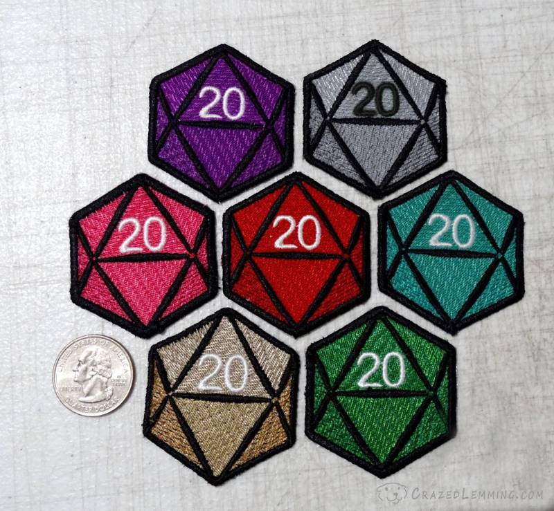Kleiner W20 Würfel Aufbügler - Gestickt von CrazedLemming
