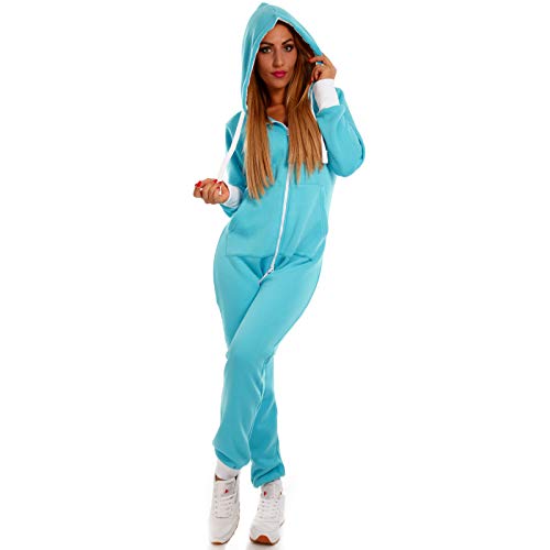 Crazy Age Basic Jumpsuits Ganzkörperanzug Einteiler One Piece Schlafanzug Mini Jumpsuit Kurz (L, Türkis) von Crazy Age